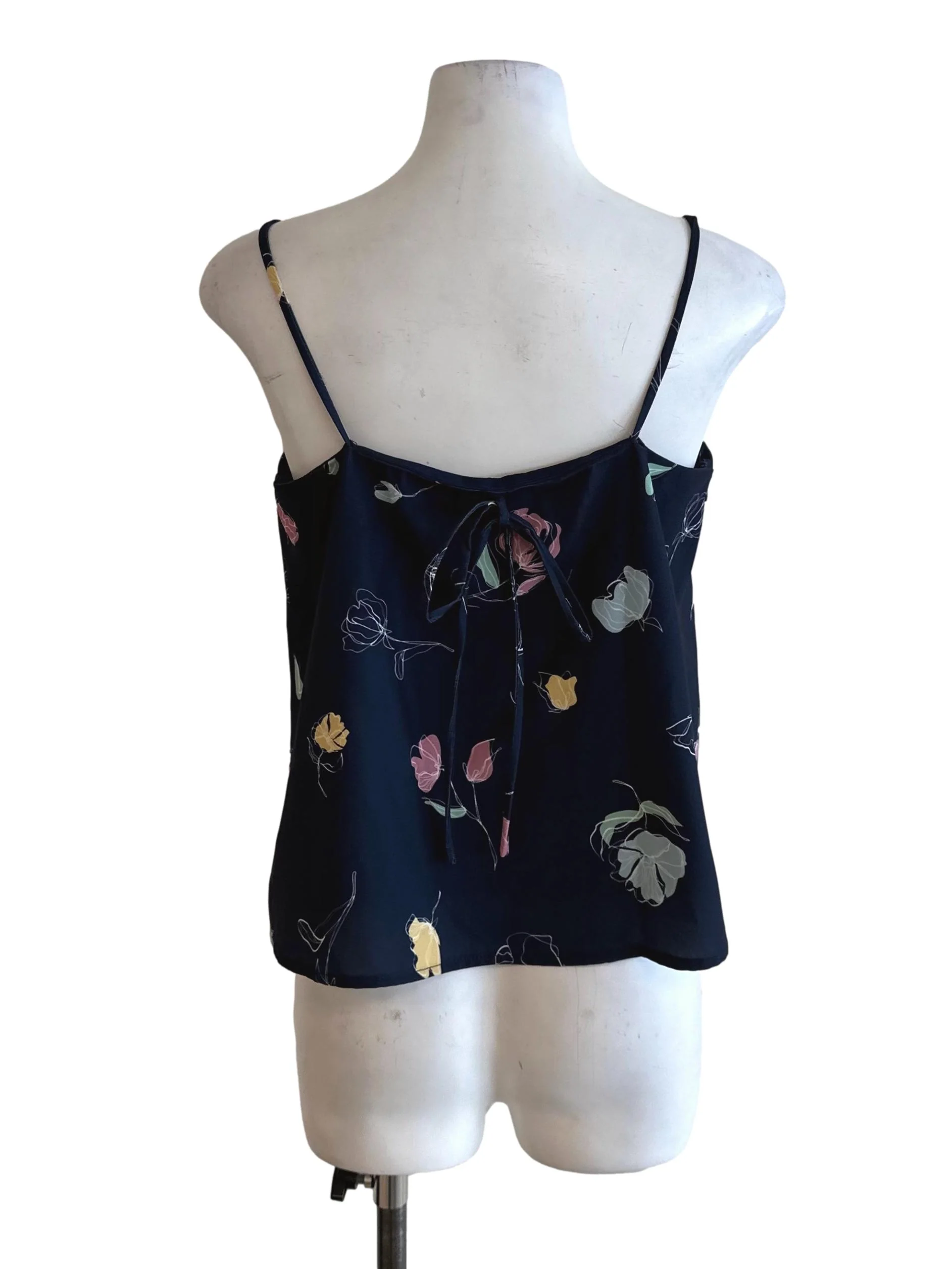 Navy Blue Pattern V Neck Top - Image 2