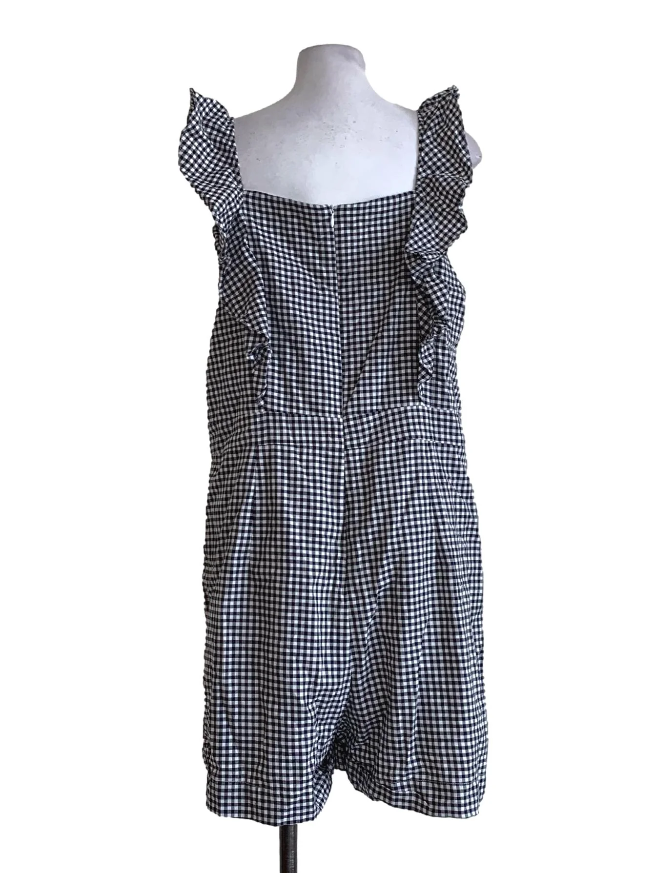 Navy Blue Plaid Pattern Ruffle Sleeves Rompers - Image 2