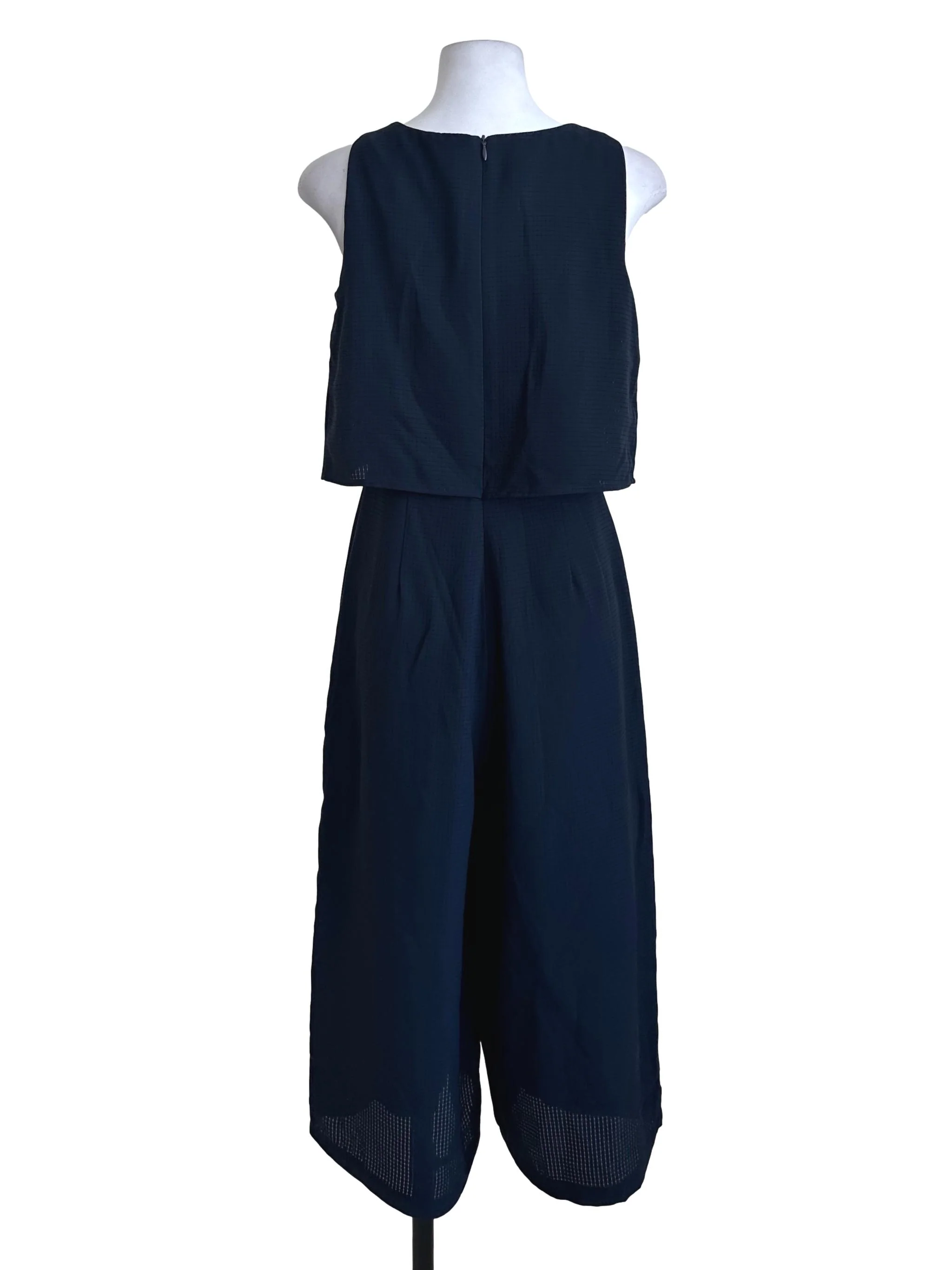 Navy Blue Plaid Sleeveless Jumpsuit - Image 2