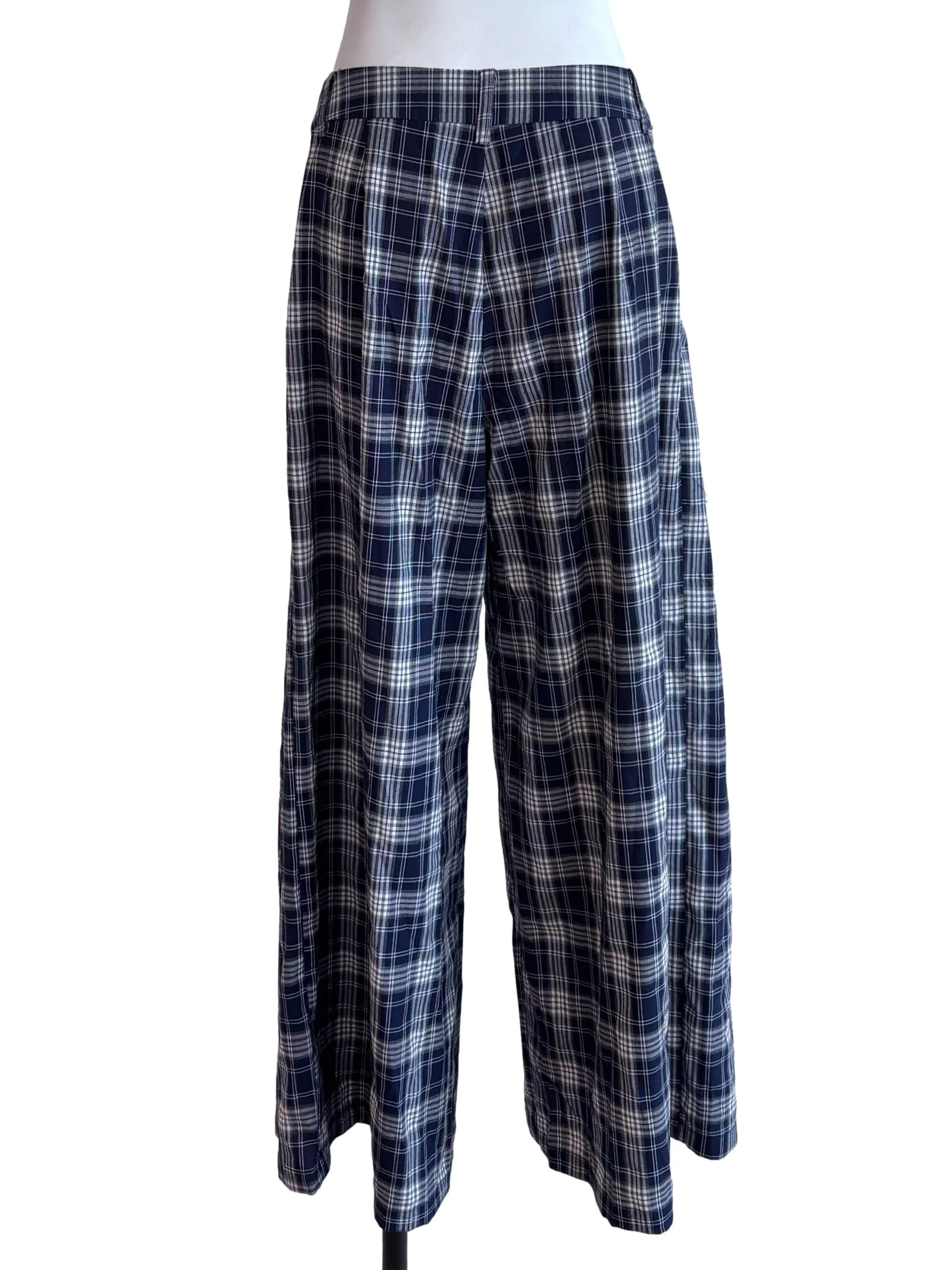 Navy Blue Plaid Wide Pants - Image 2