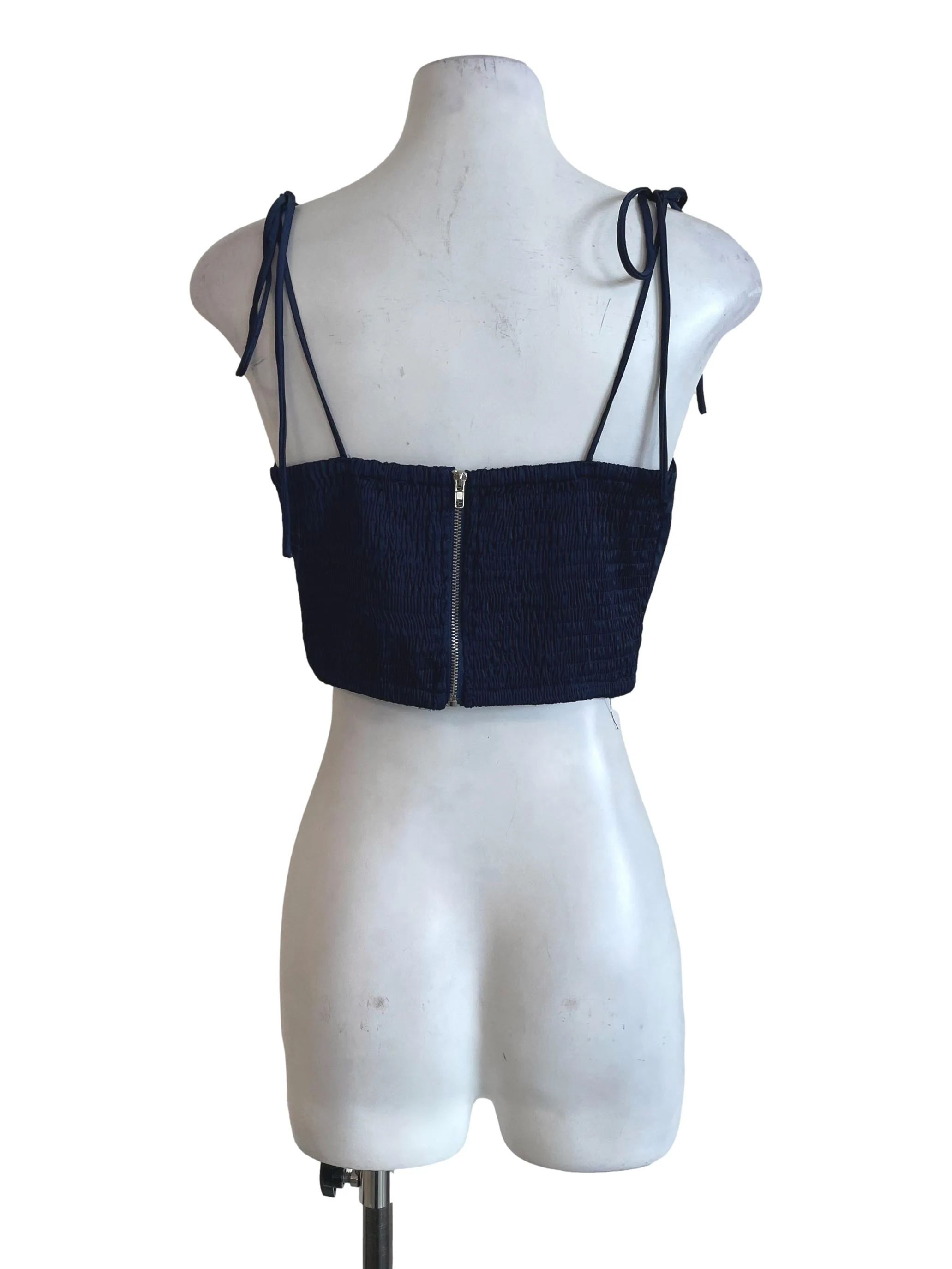 Navy Blue Pleated Crop Top - Image 2