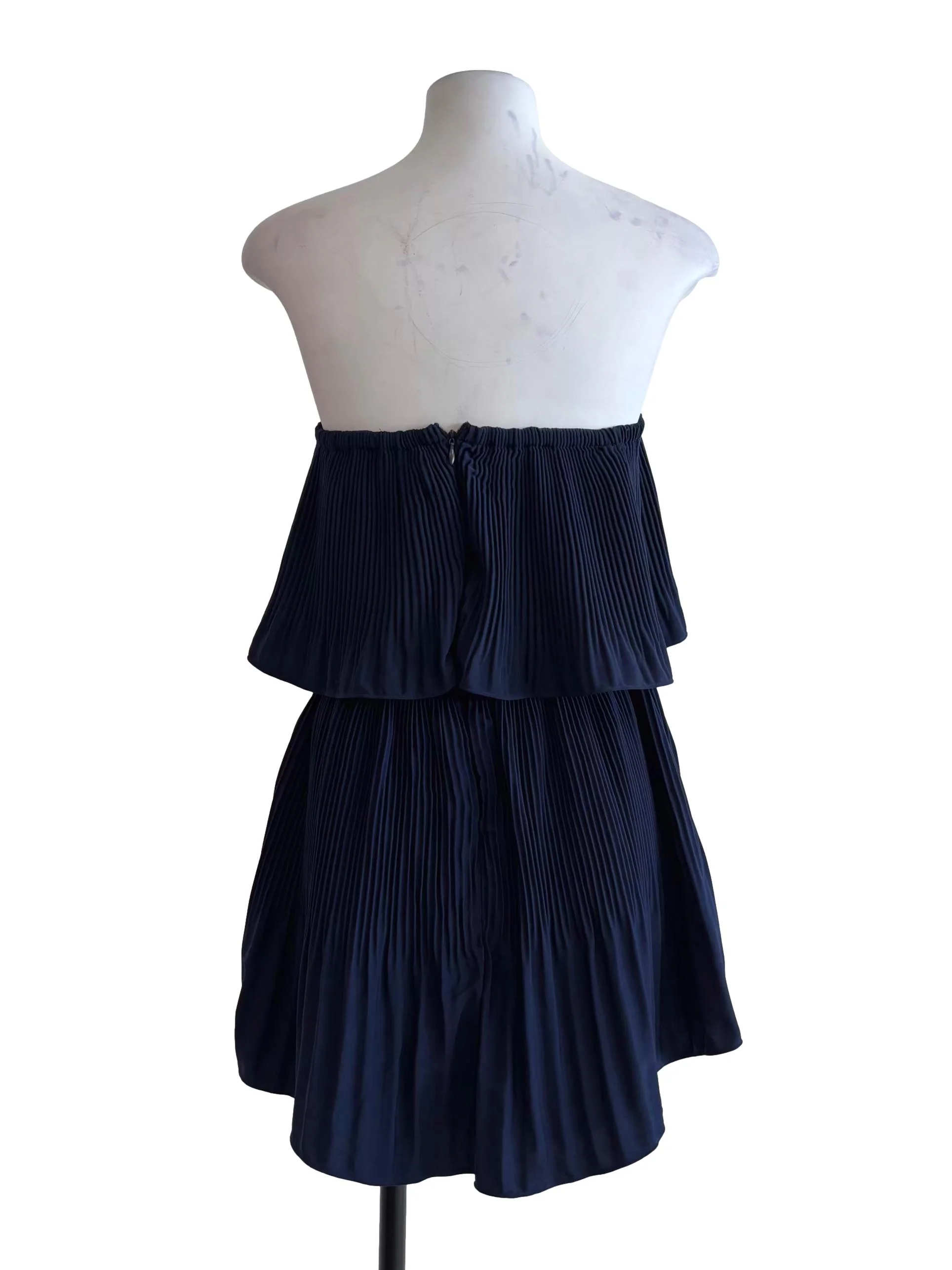 Navy Blue Pleated Off Shoulder Tiered Dress - Image 2