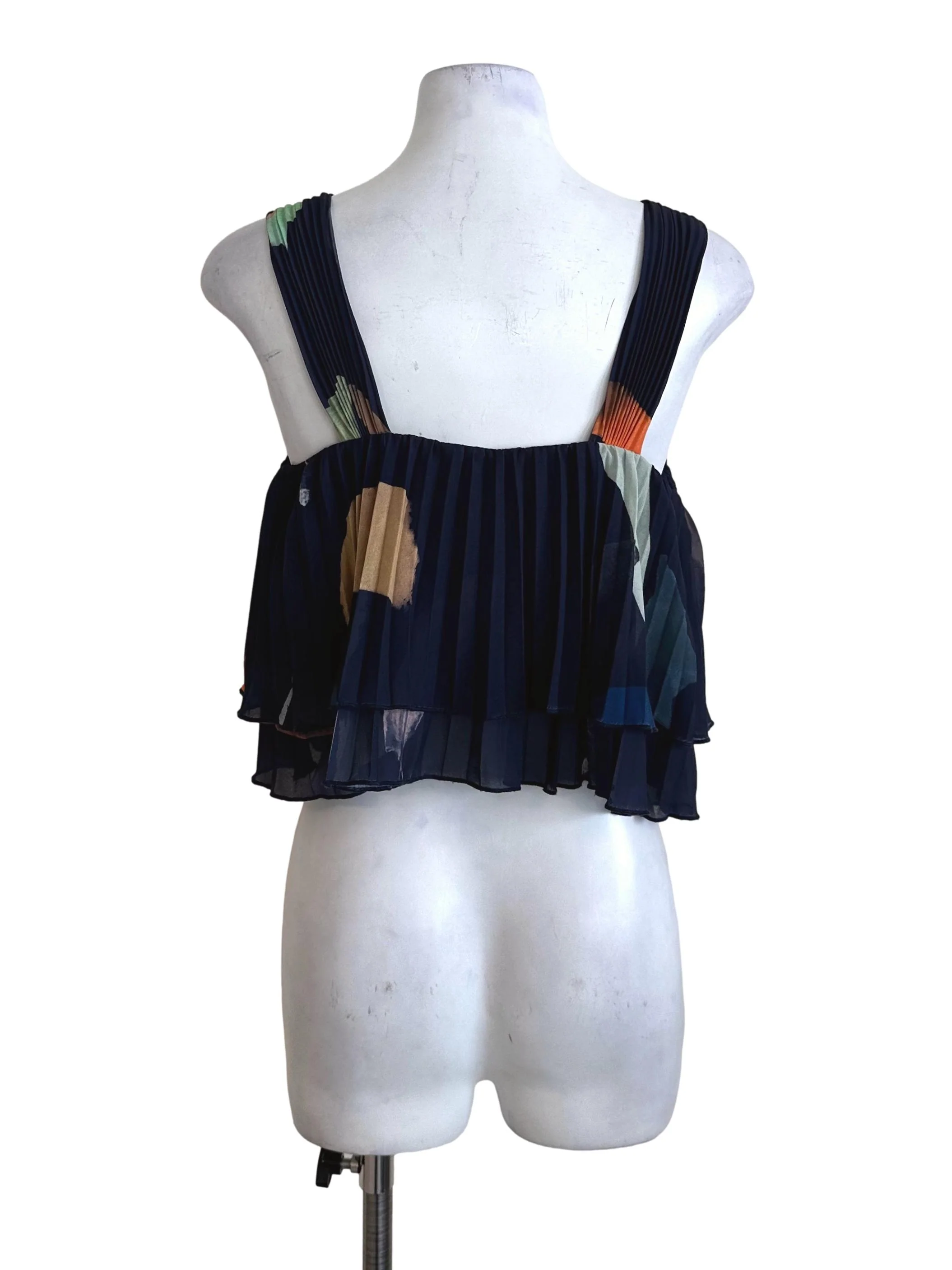 Navy Blue Pleated Pattern Babydoll Top LB - Image 2