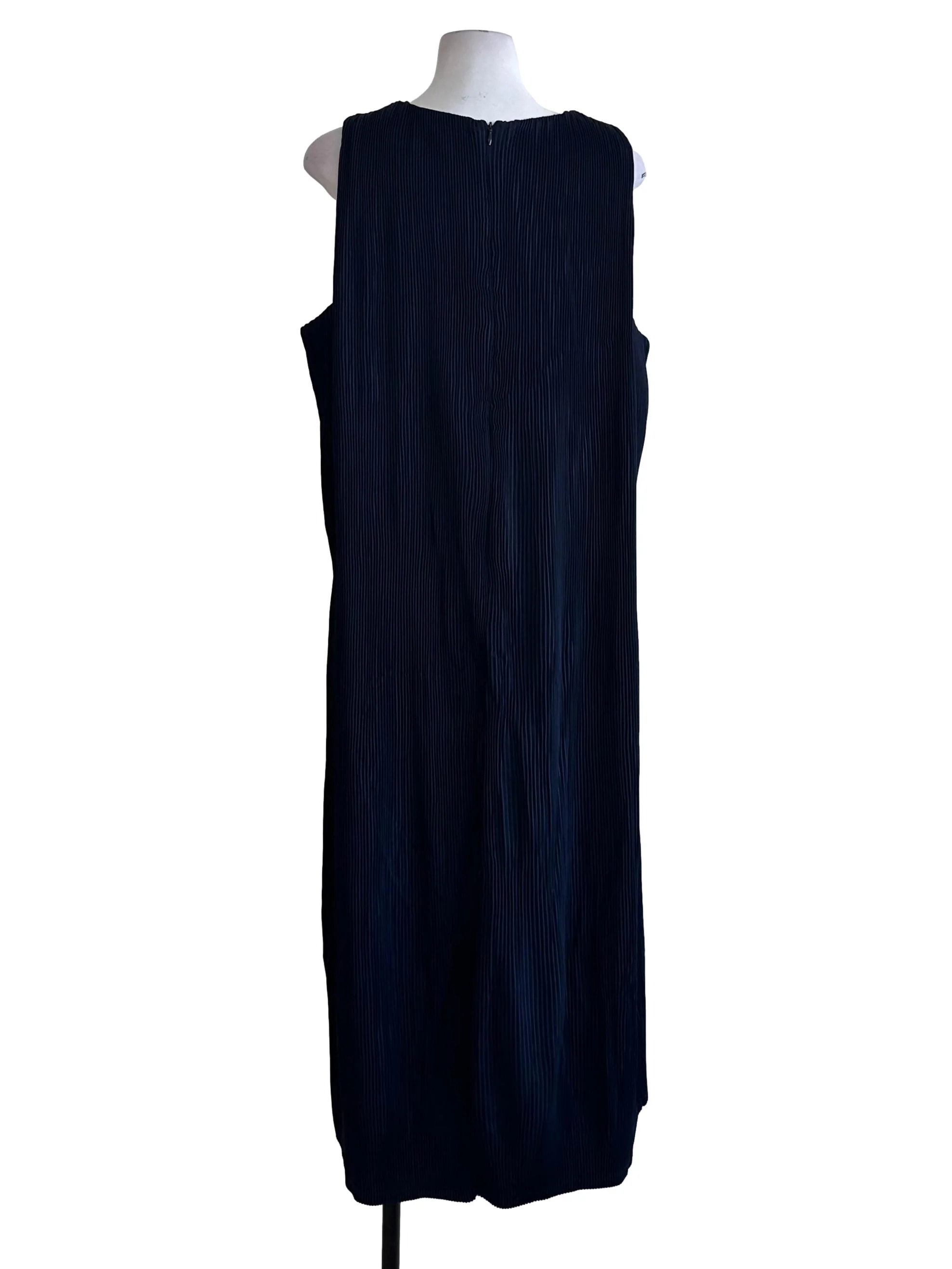 Navy Blue Pleated Round Neck Dress - Image 2
