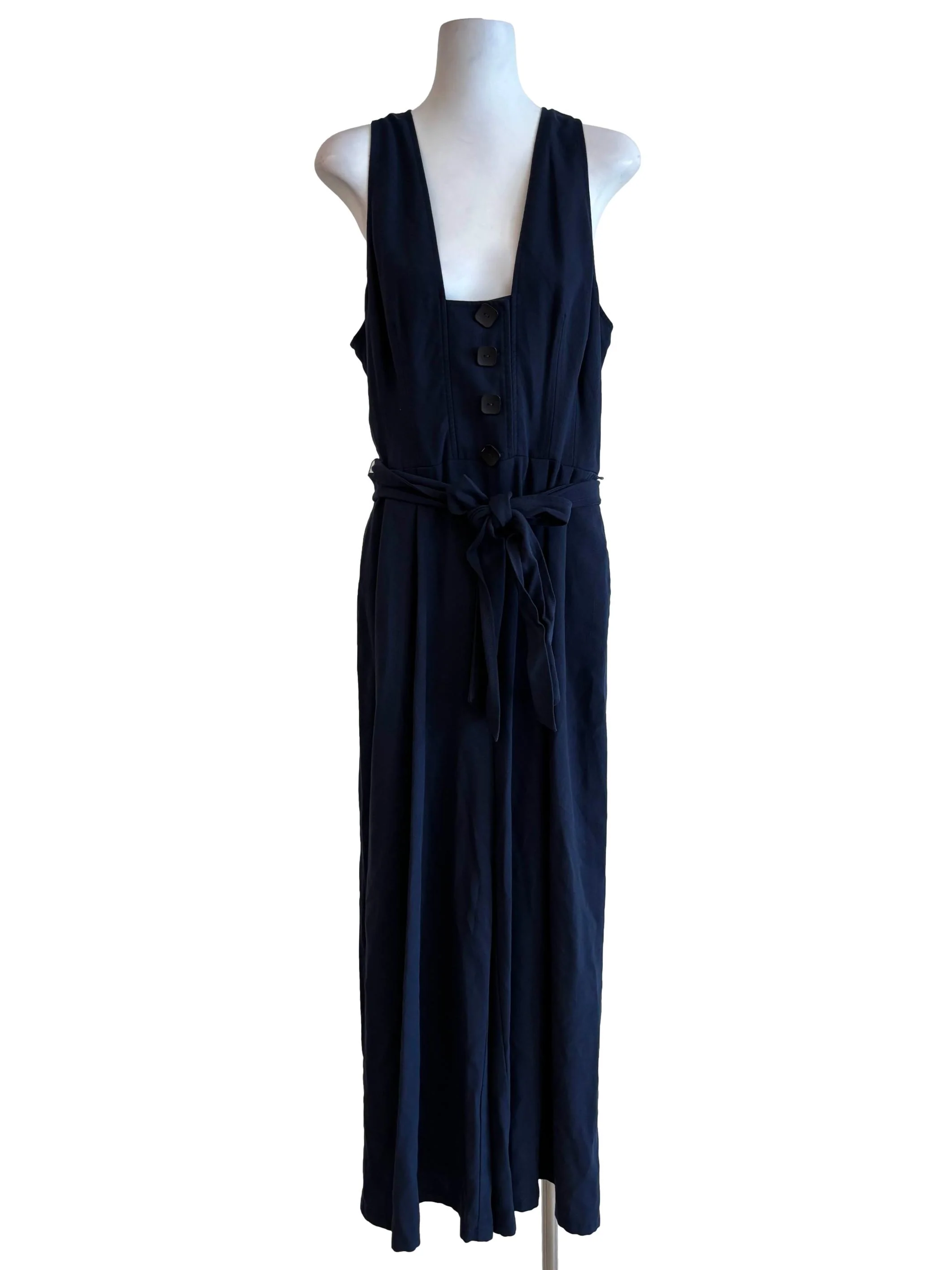Navy Blue Plunge Neck Sleeveless Jumpsuit