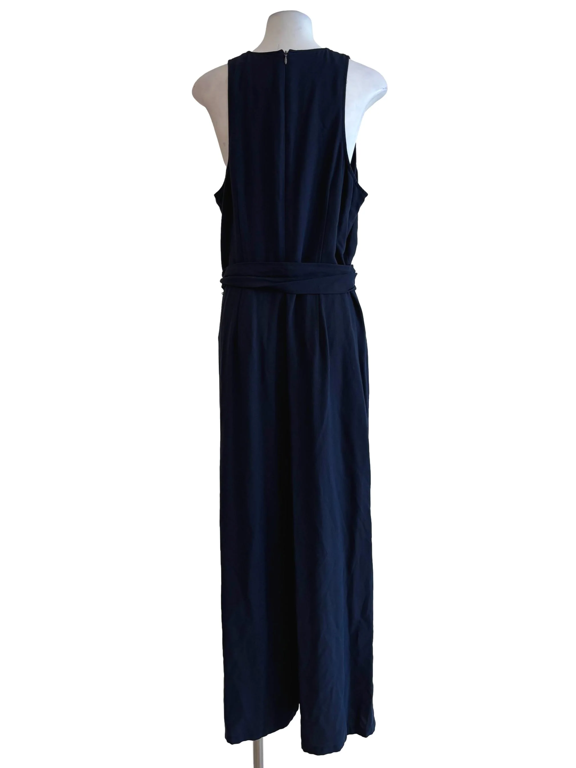 Navy Blue Plunge Neck Sleeveless Jumpsuit - Image 2