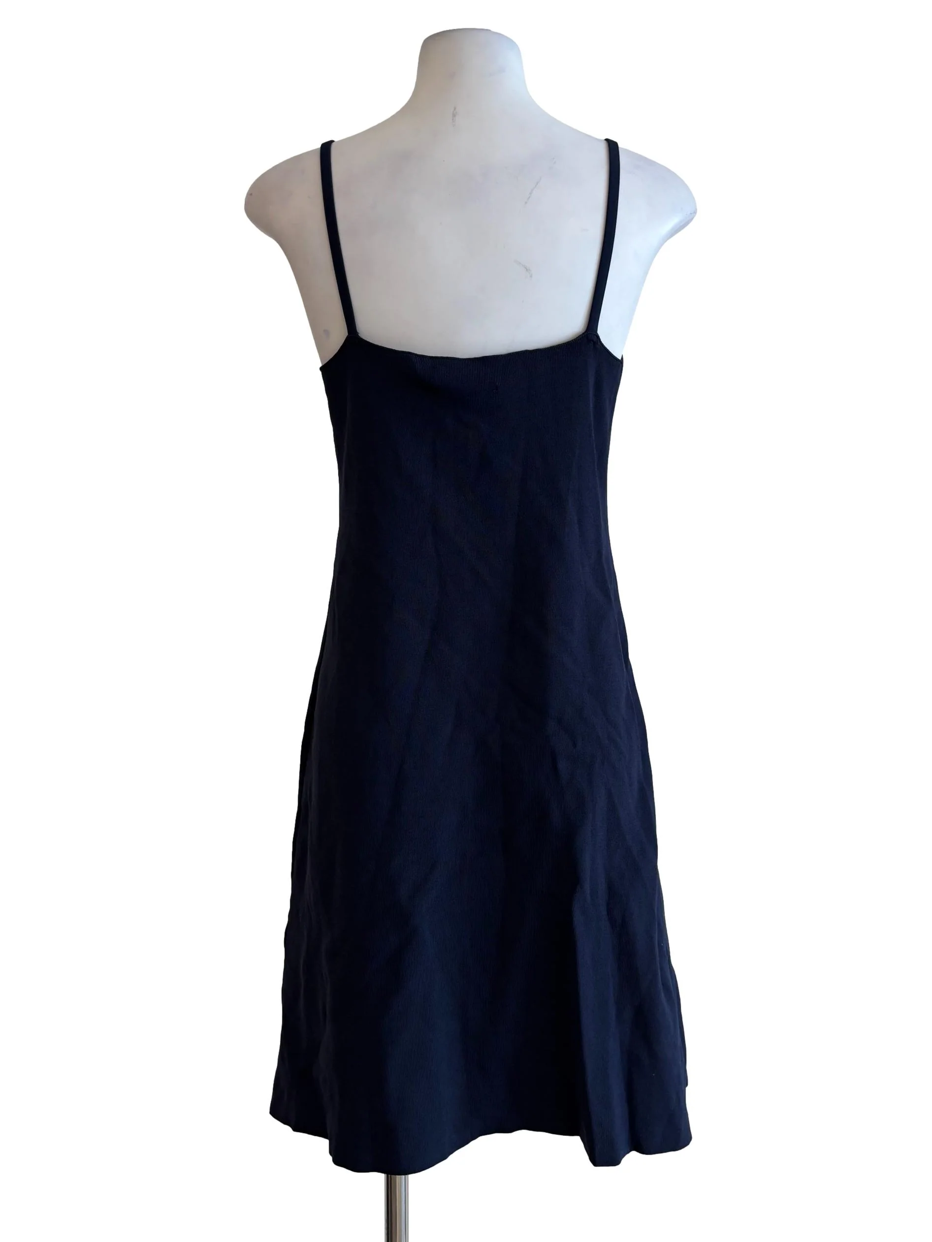 Navy Blue Plunging Neck Ribbed Dress - Image 2