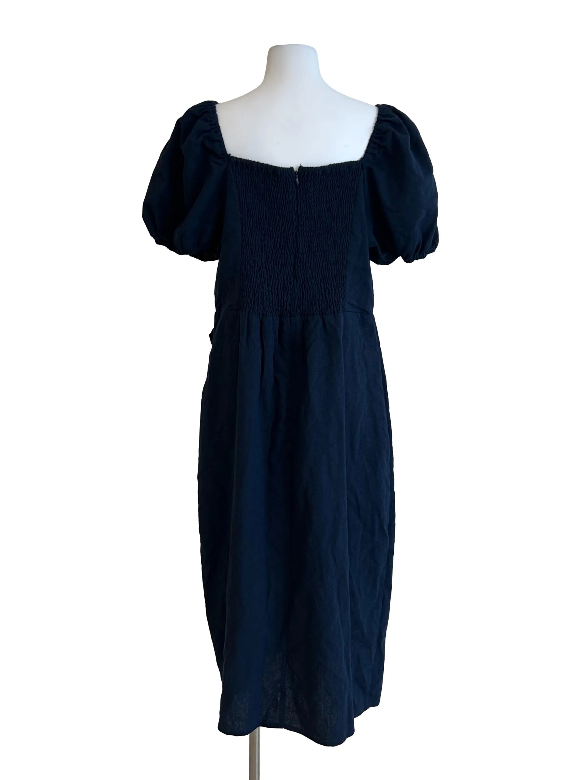 Navy Blue Puff Sleeved Dress - Image 2