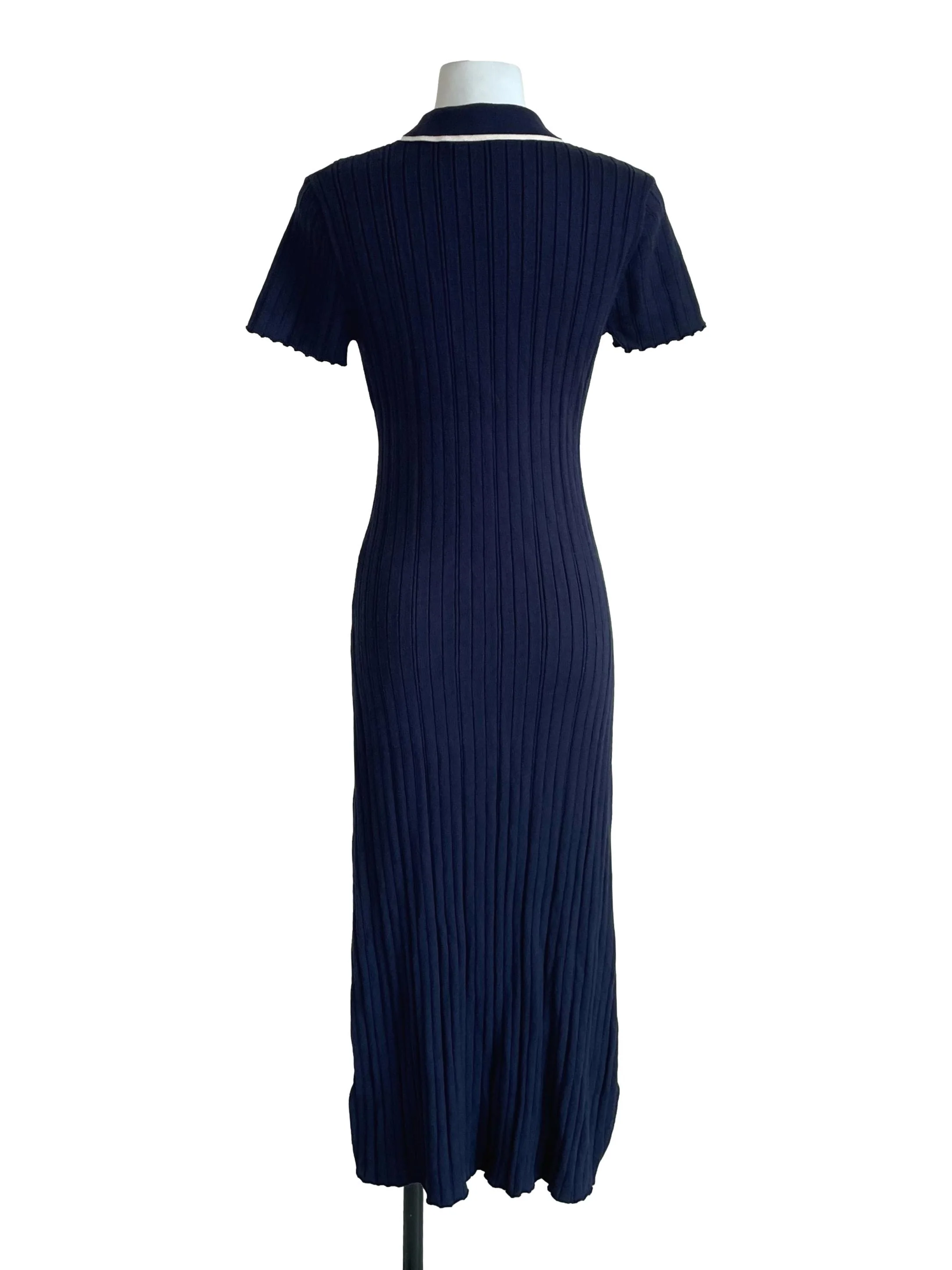 Navy Blue Ribbed Knit Polo Dress - Image 2