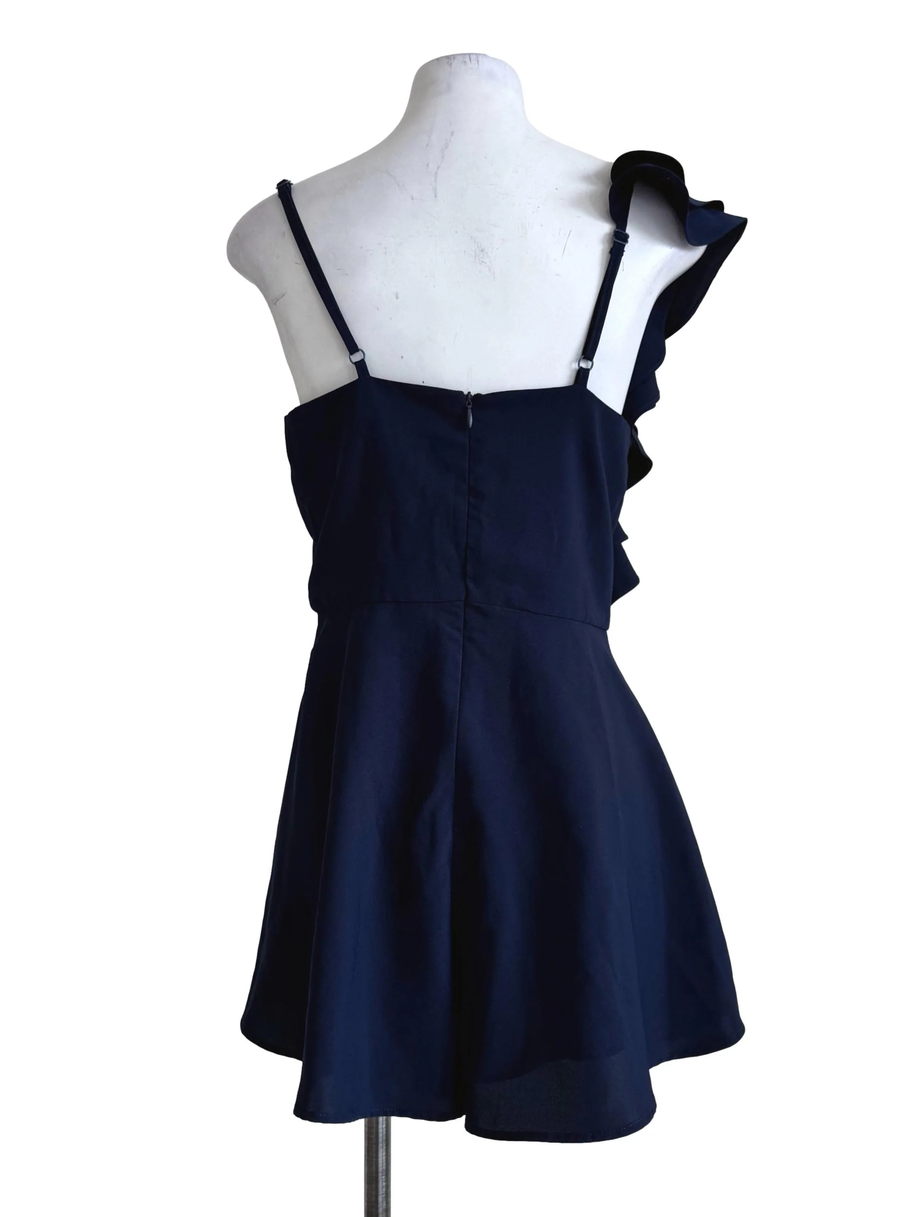 Navy Blue Ruffle Strap Romper Dress - Image 2