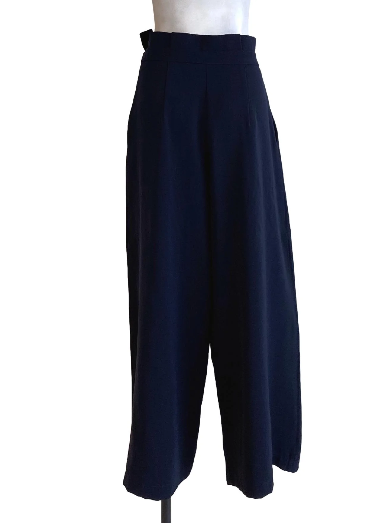 Navy Blue Ruffle Waist Tie Sides High Waisted Pants - Image 2