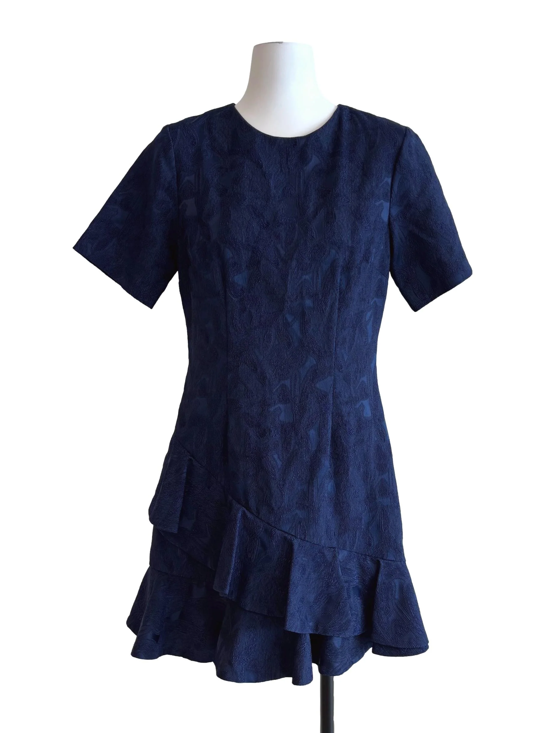 Navy Blue Short Sleeve A-Line Dress