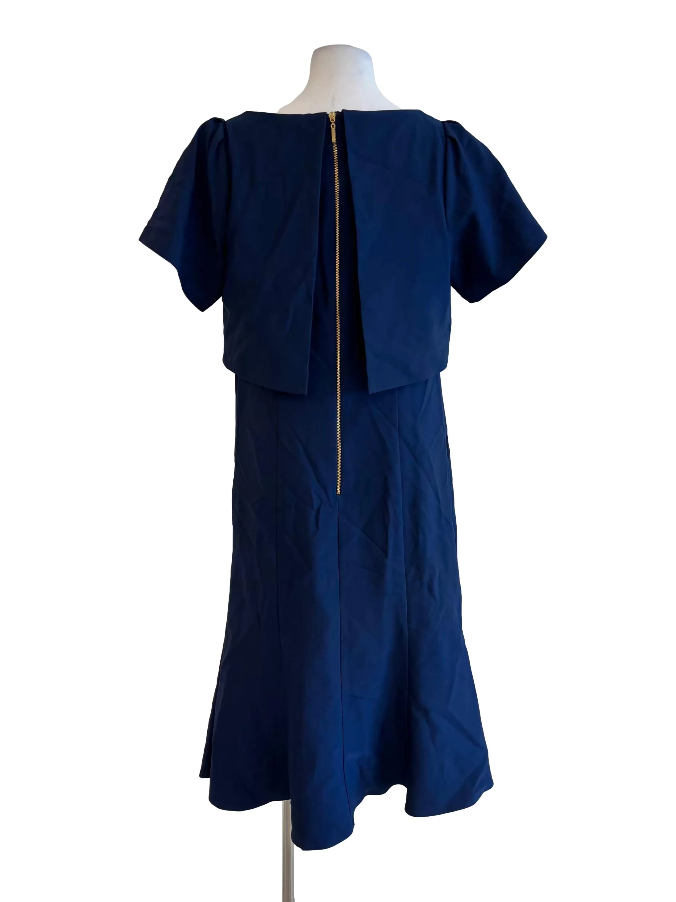 Navy Blue Short Sleeve Layered Midi Dress - Image 2