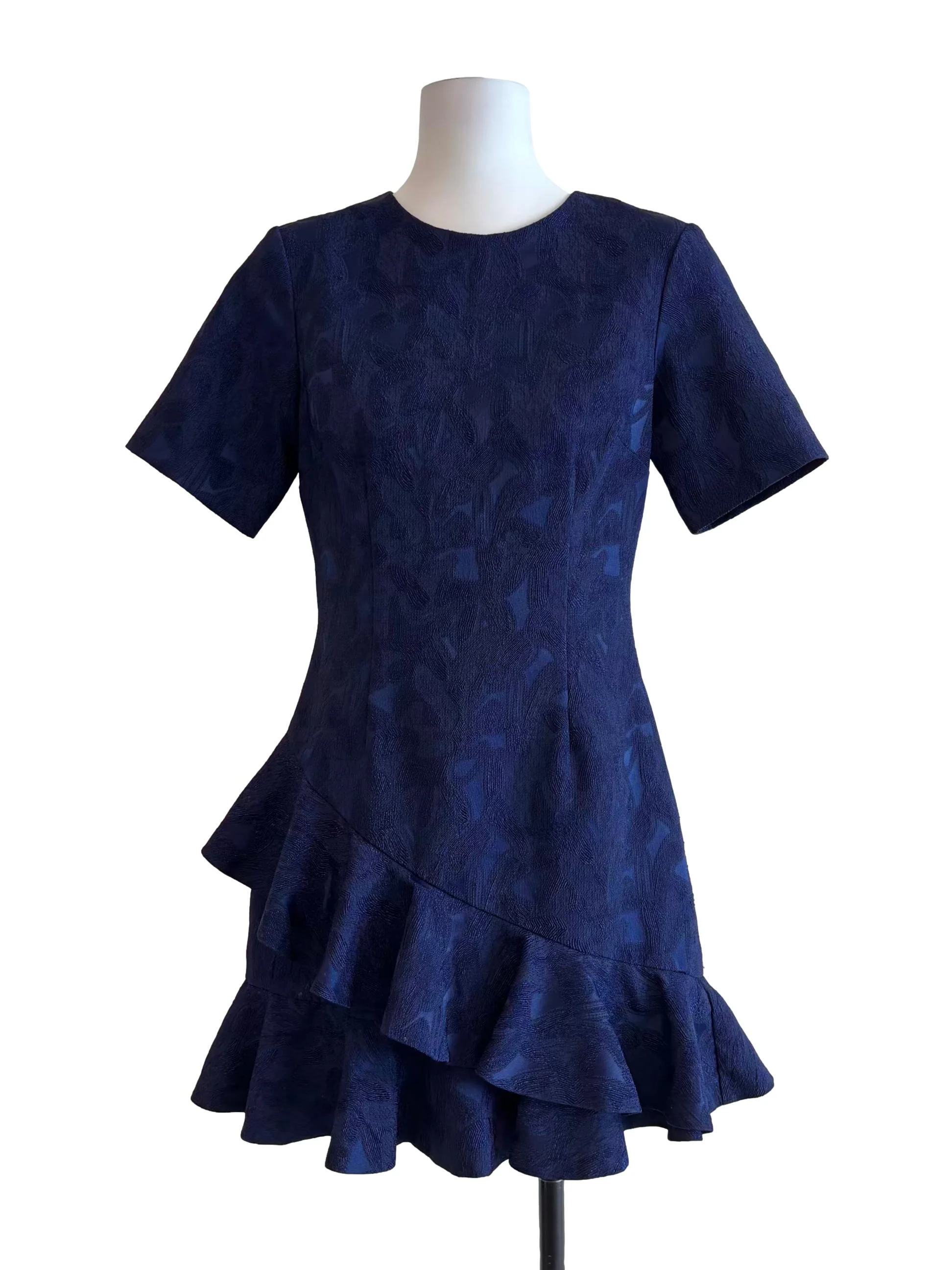 Navy Blue Short Sleeve Ruffle Dress
