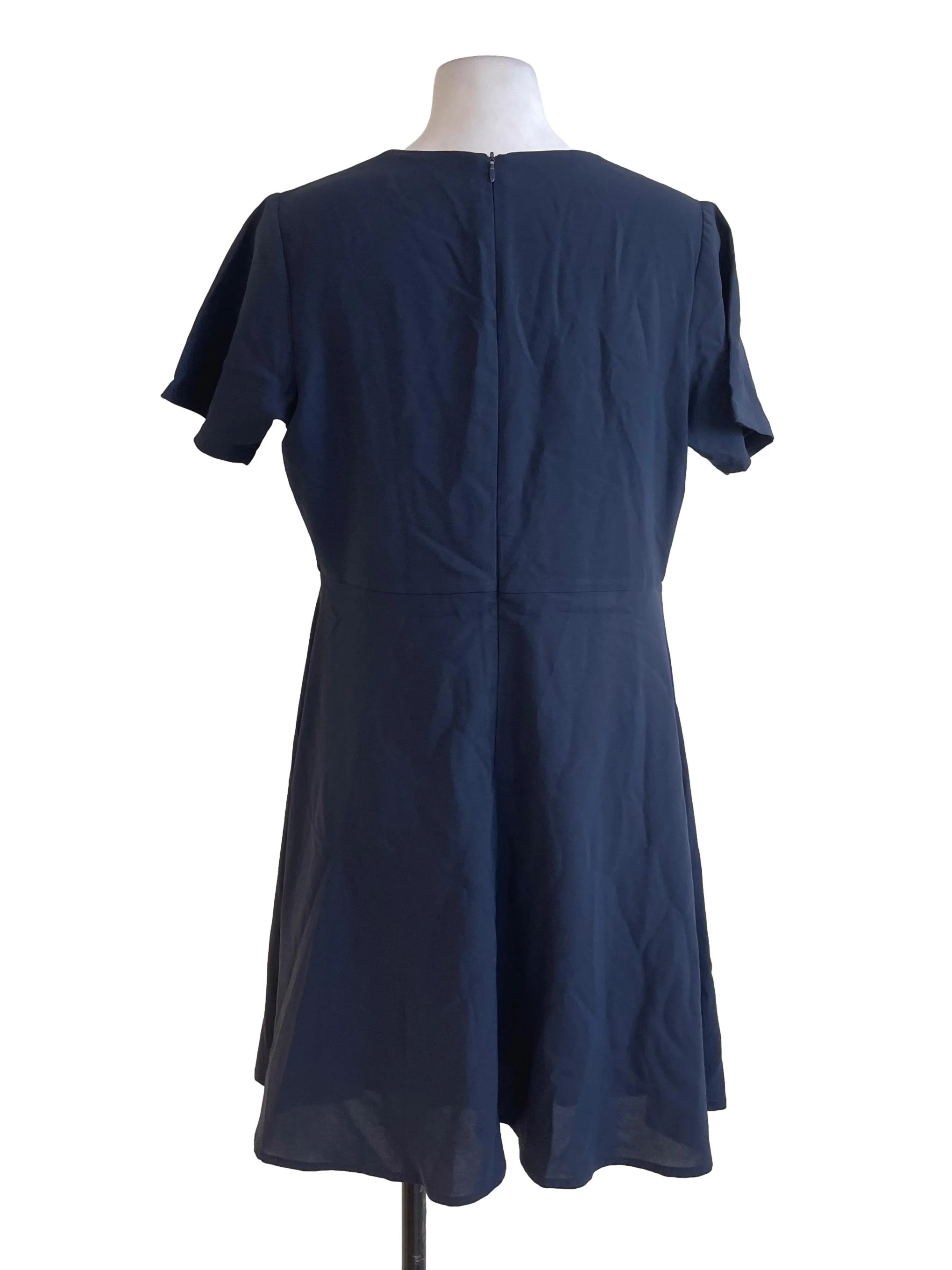 Navy Blue Short Sleeves Midi Dress - Image 2