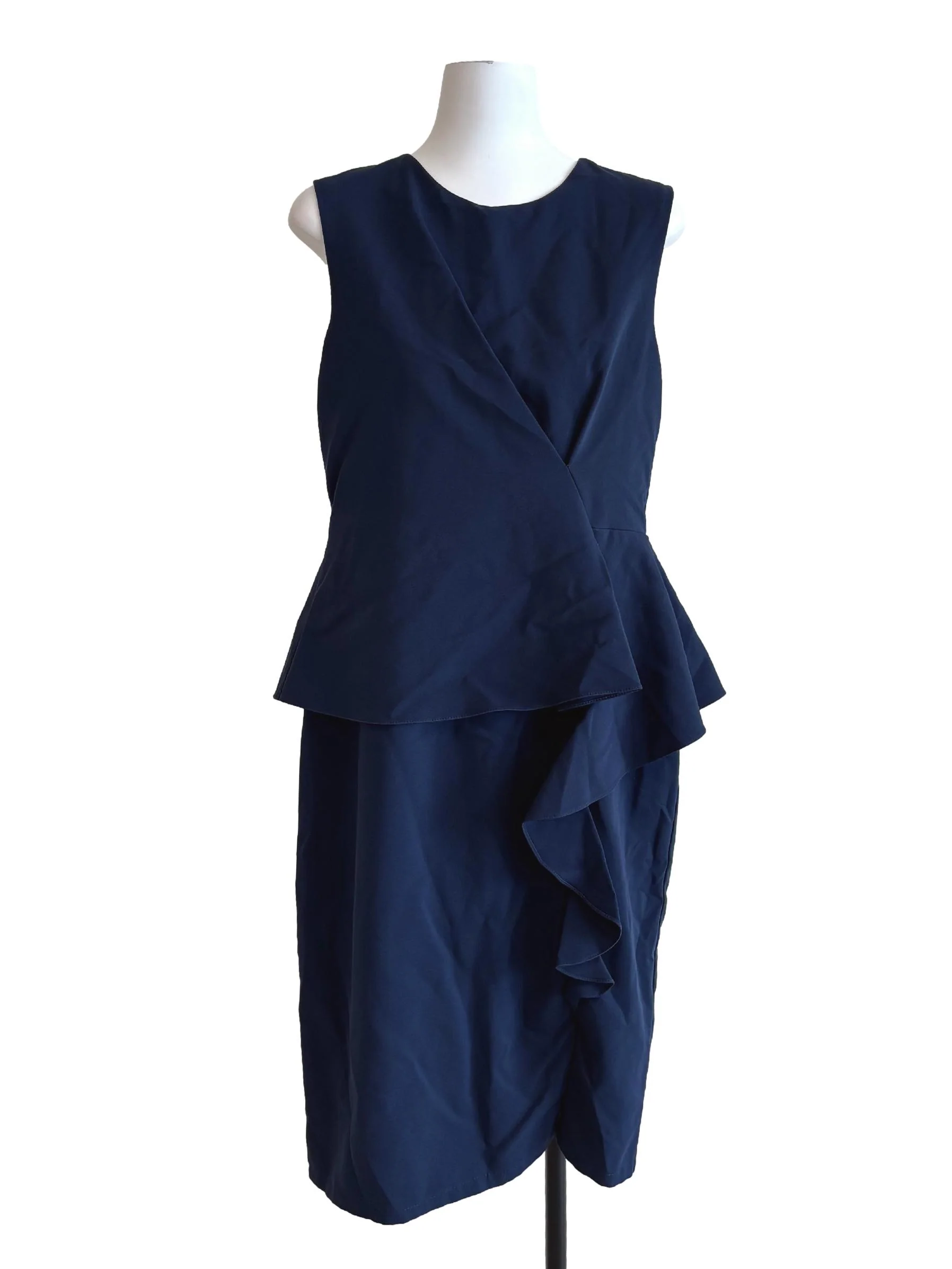 Navy Blue Sleeveless Peplum Dress