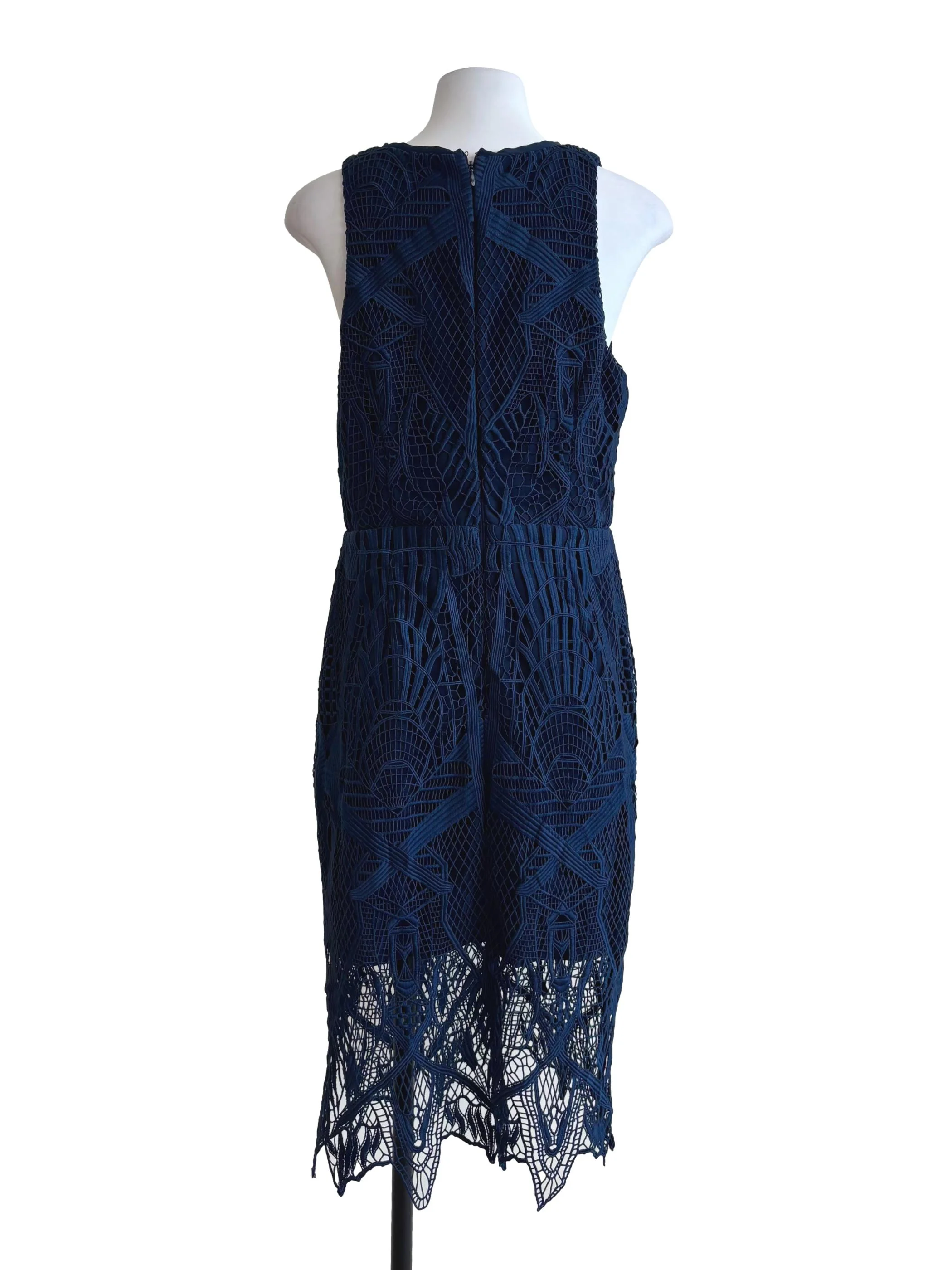 Navy Blue Sleeveless Sheath Lace Dress - Image 2