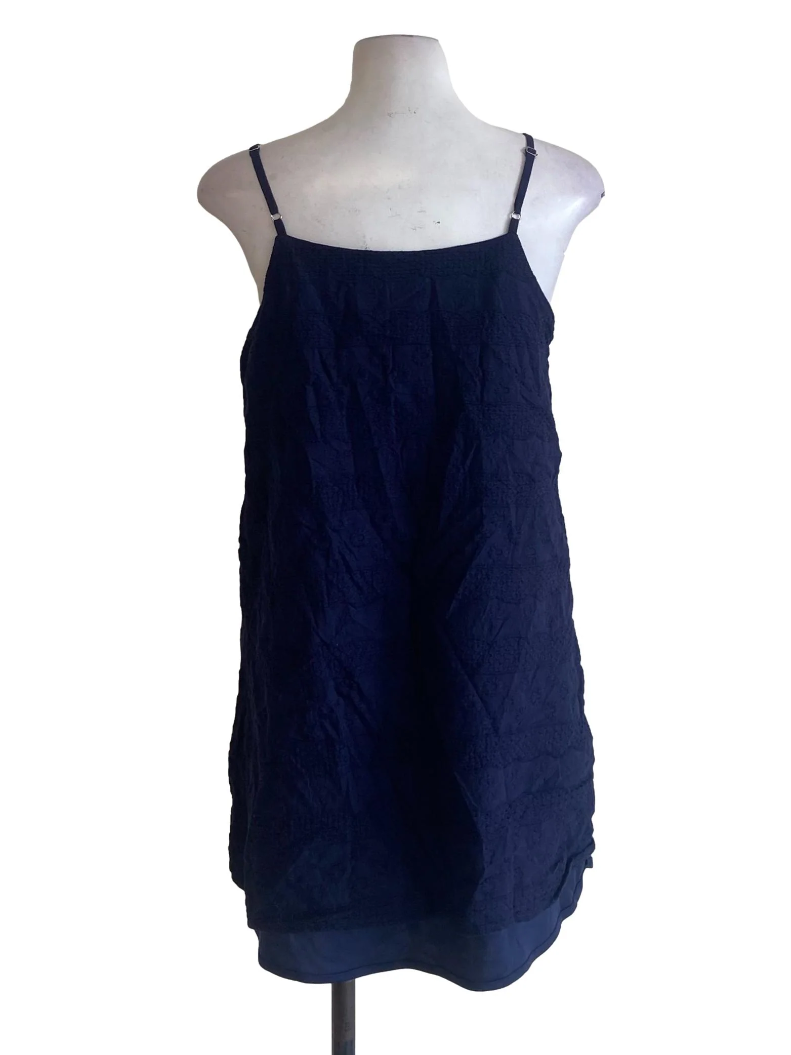 Navy Blue Spaghetti Straps Floral Shift Dress - Image 2