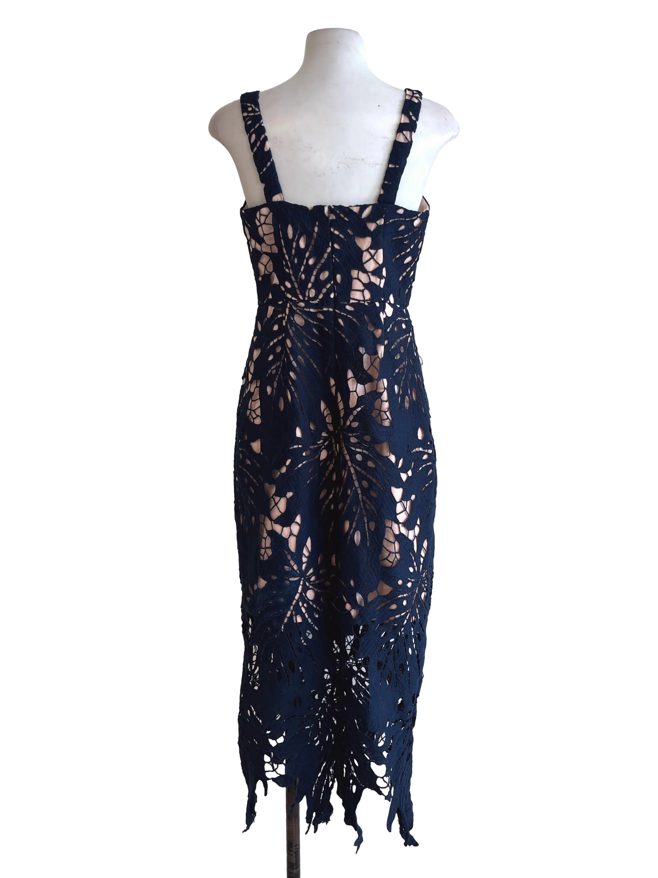 Navy Blue Square Neck Lace Midi Dress TWL - Image 2