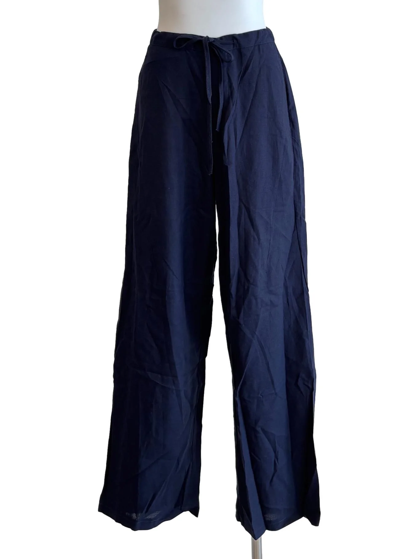 Navy Blue Straight Linen Pants