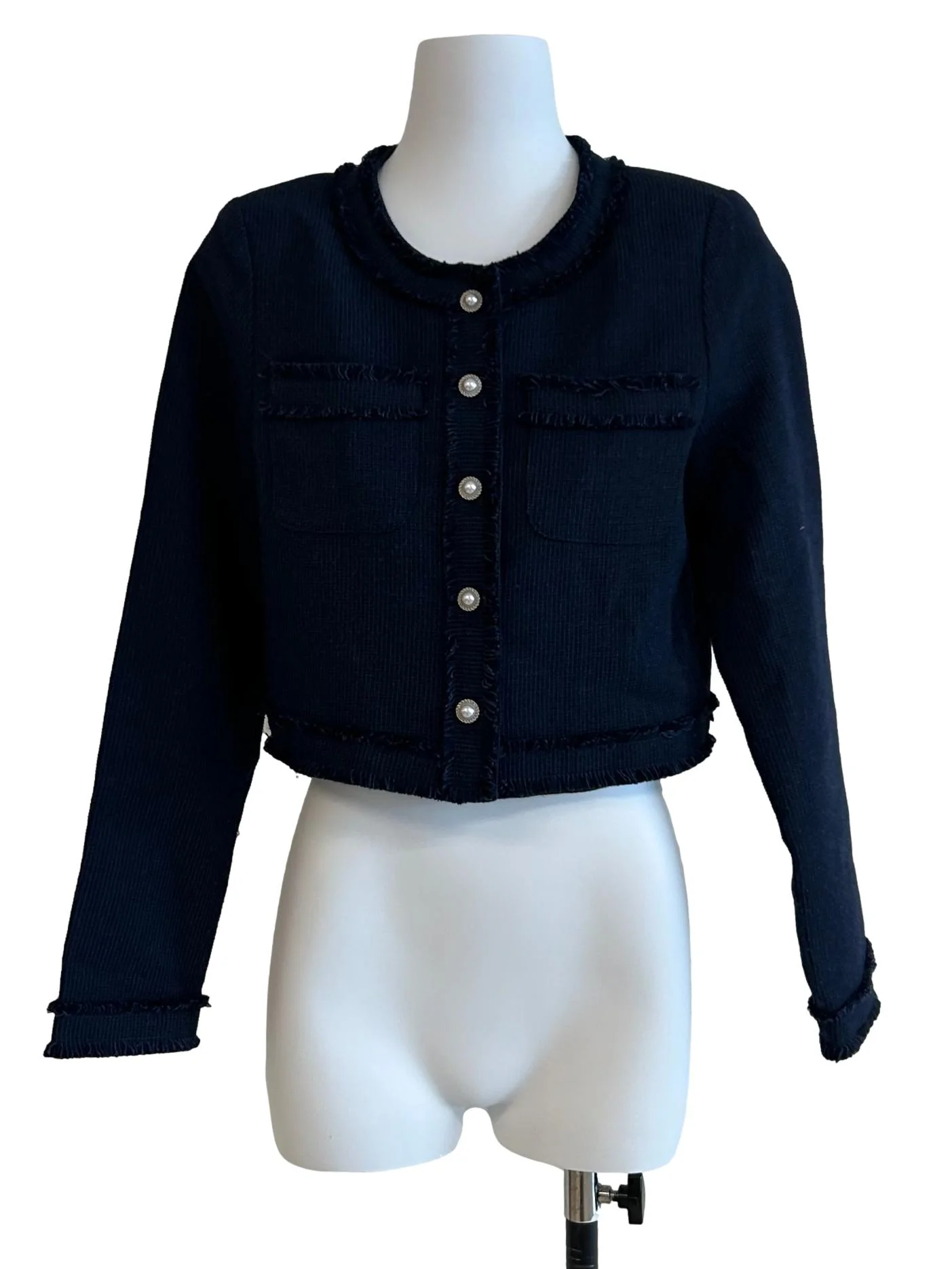 Navy Blue Tweed Cardigan
