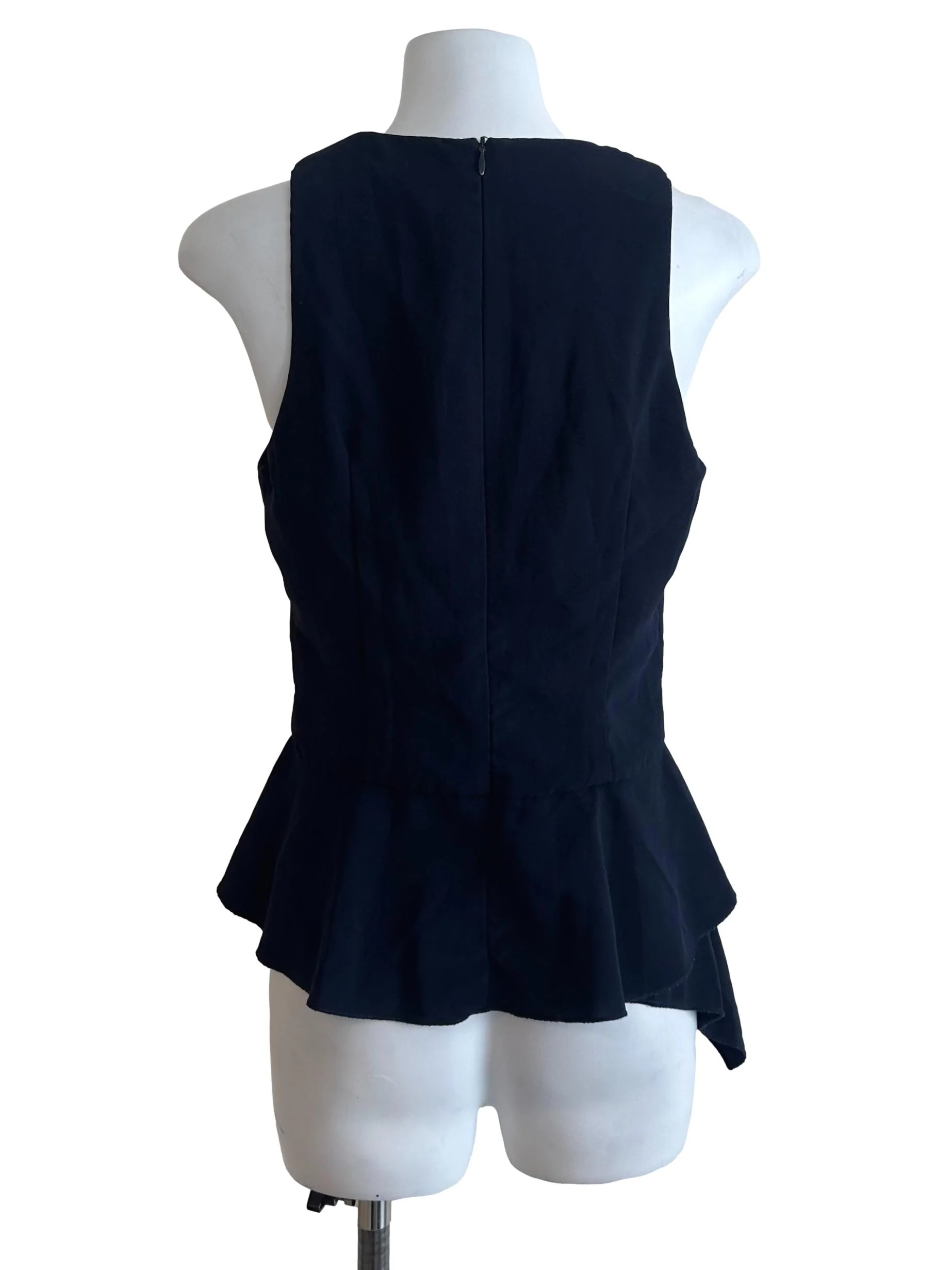 Navy Blue V Neck Asymmetric Peplum Top - Image 2