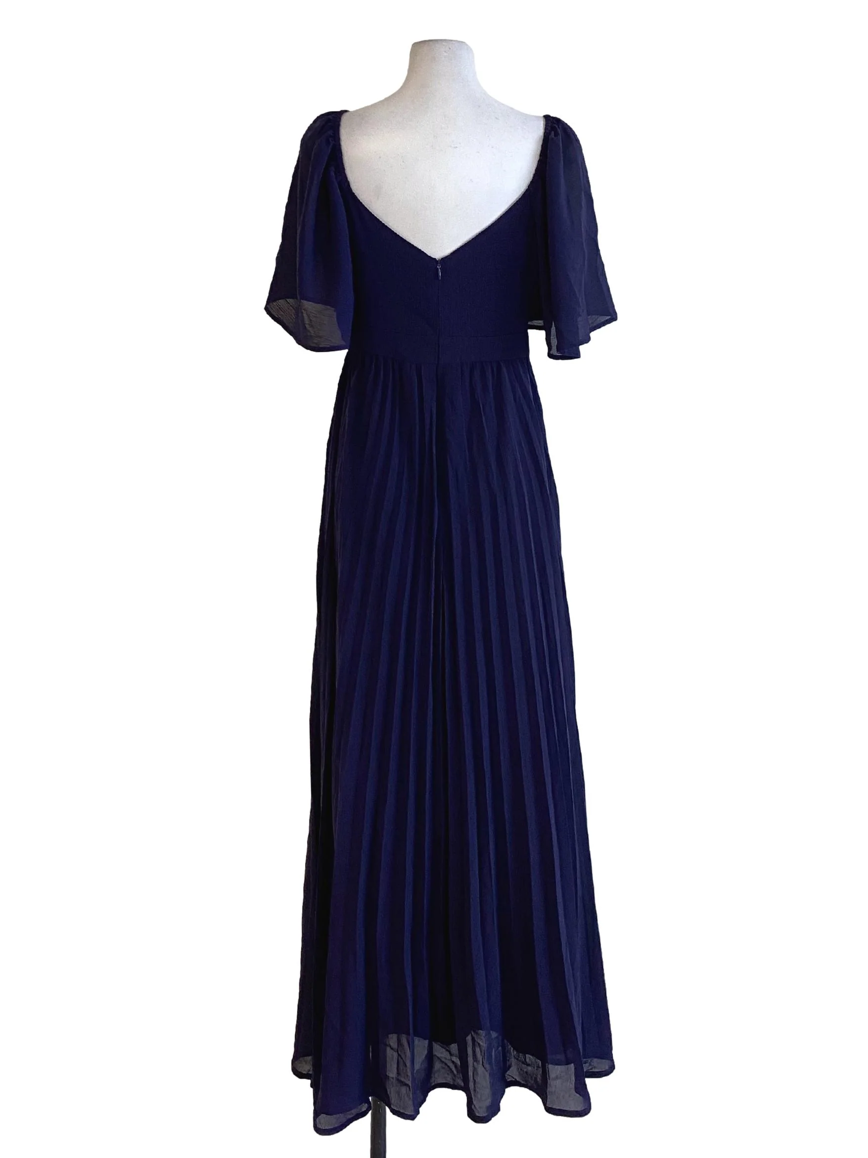 Navy Blue V-Neck Cape Sleeve Mesh Slip Dress - Image 2