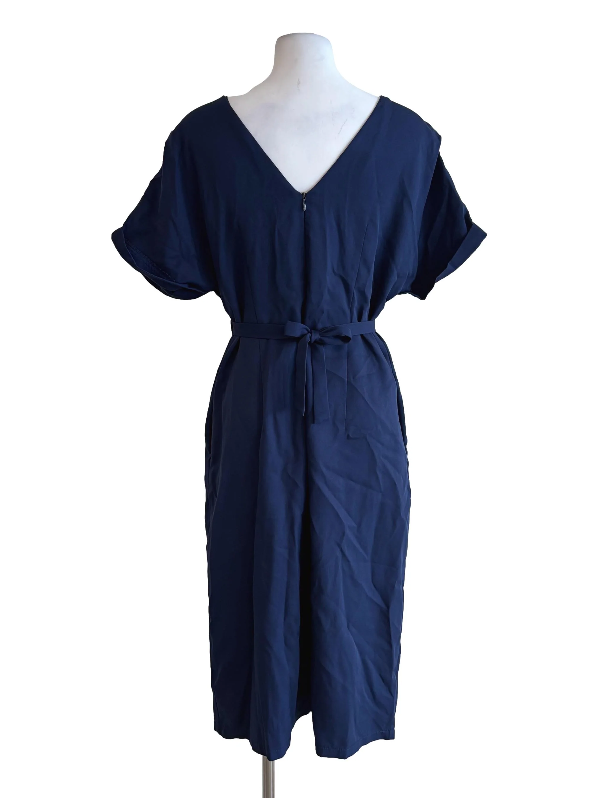 Navy Blue V-Neck Cinched Waist Dress - Image 2