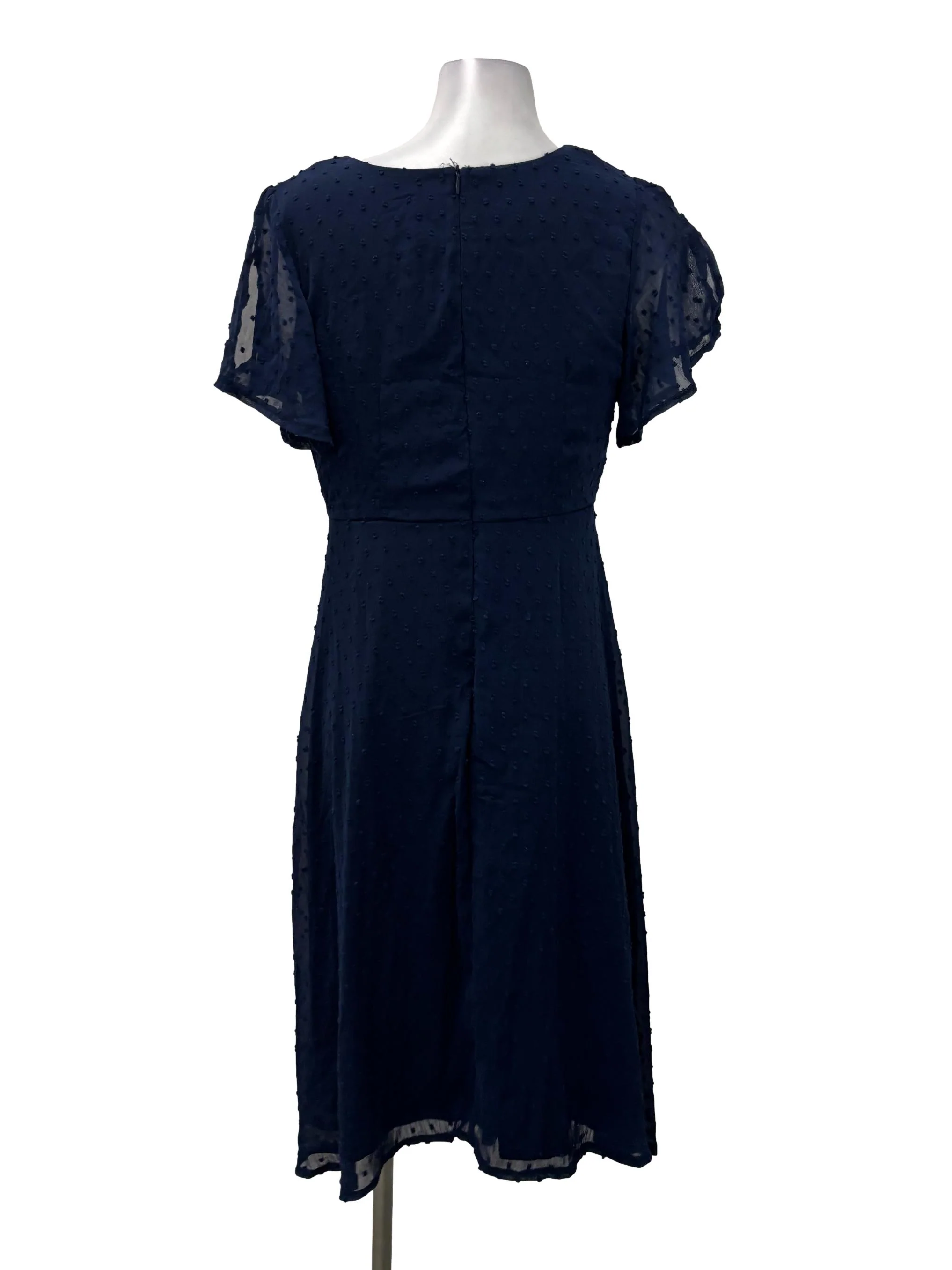 Navy Blue V-Neck Dotted Midi Dress - Image 2