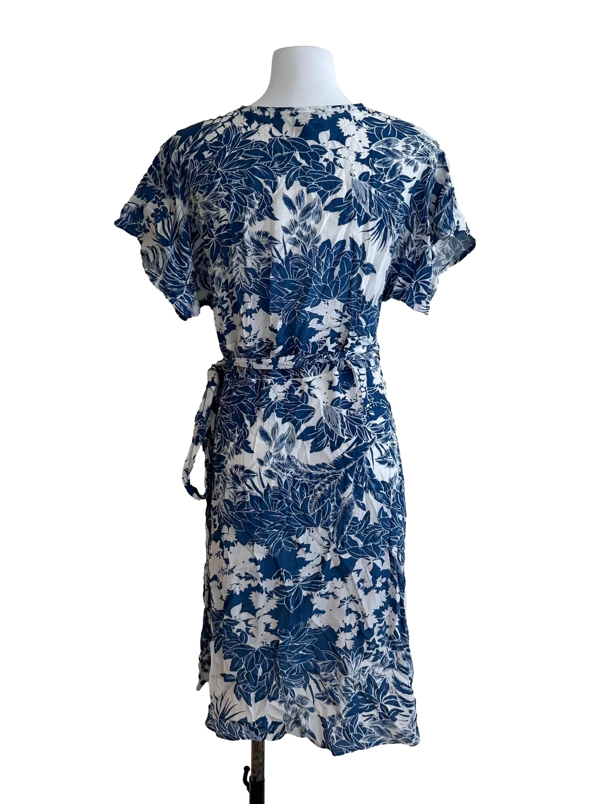 Navy Blue V Neck Pattern Wrap Dress - Image 2