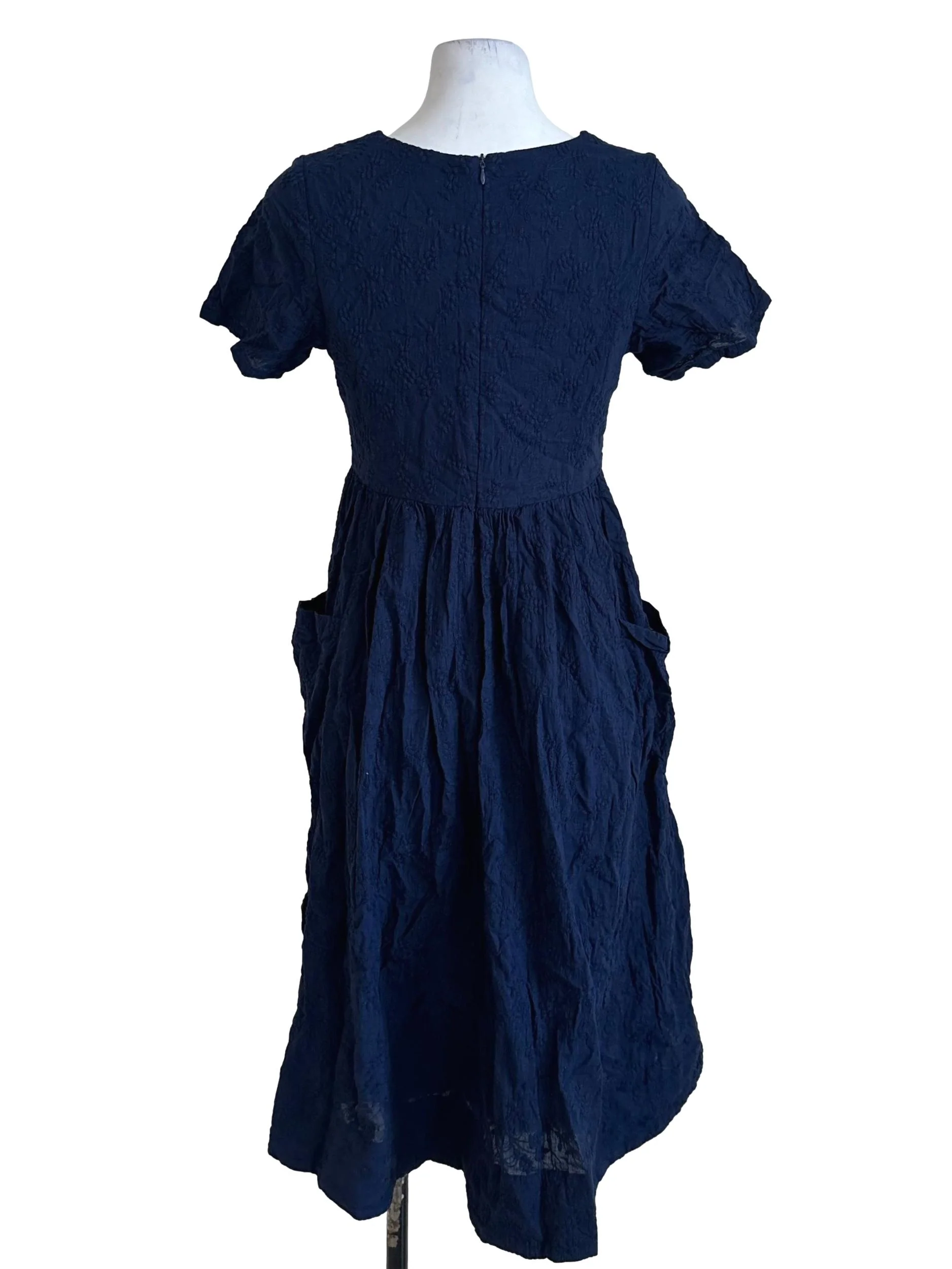 Navy Blue V Neck Textured Dress - Image 2