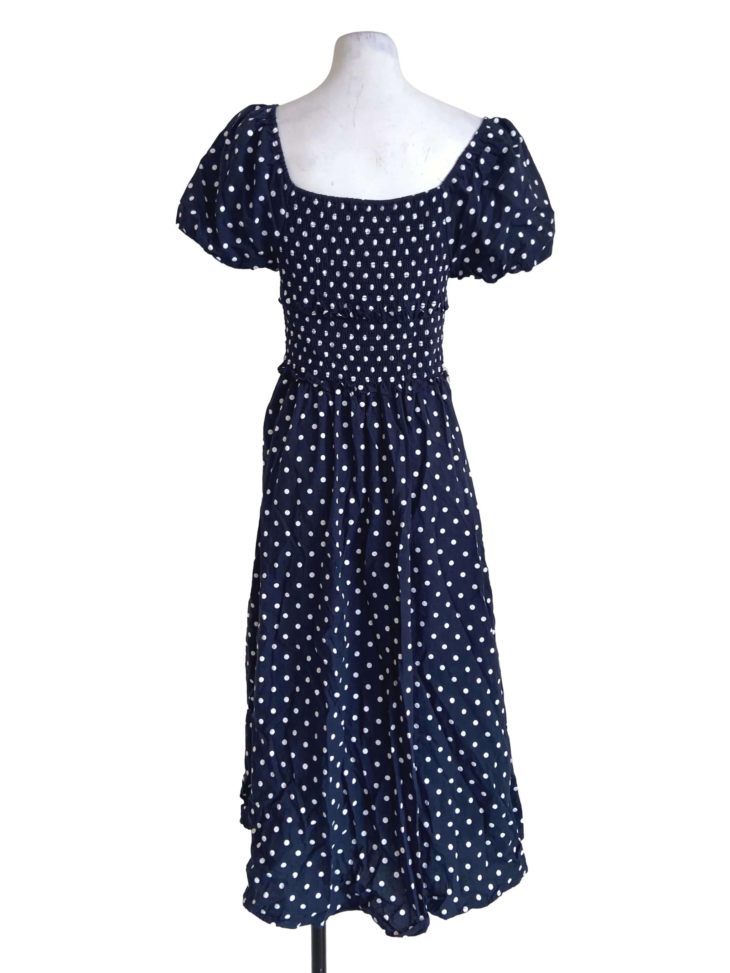Navy Blue & White  Dot A-Line Dress - Image 2