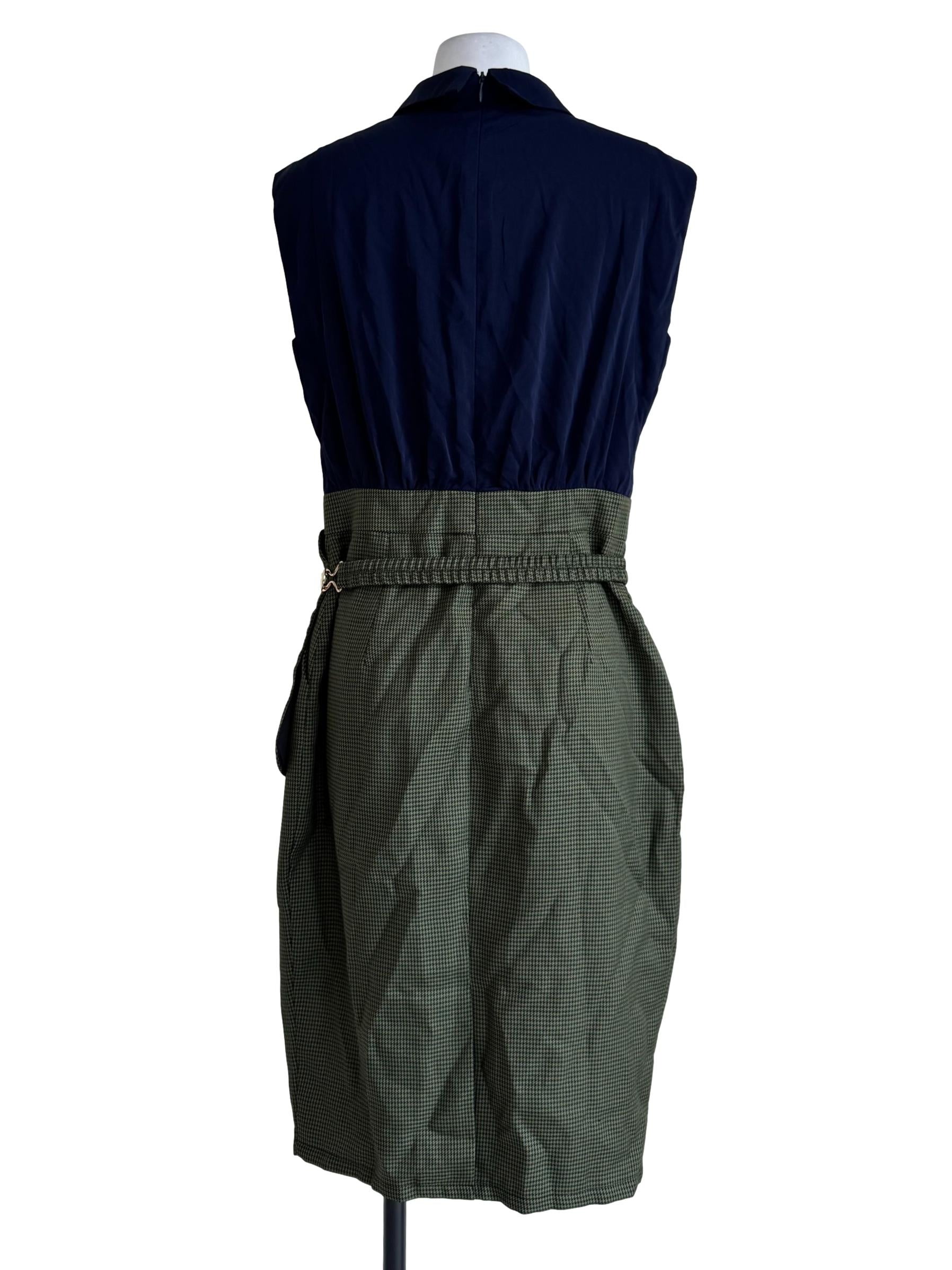 Navy Blue With Moss Green Gingham Shirt Dress - Image 2