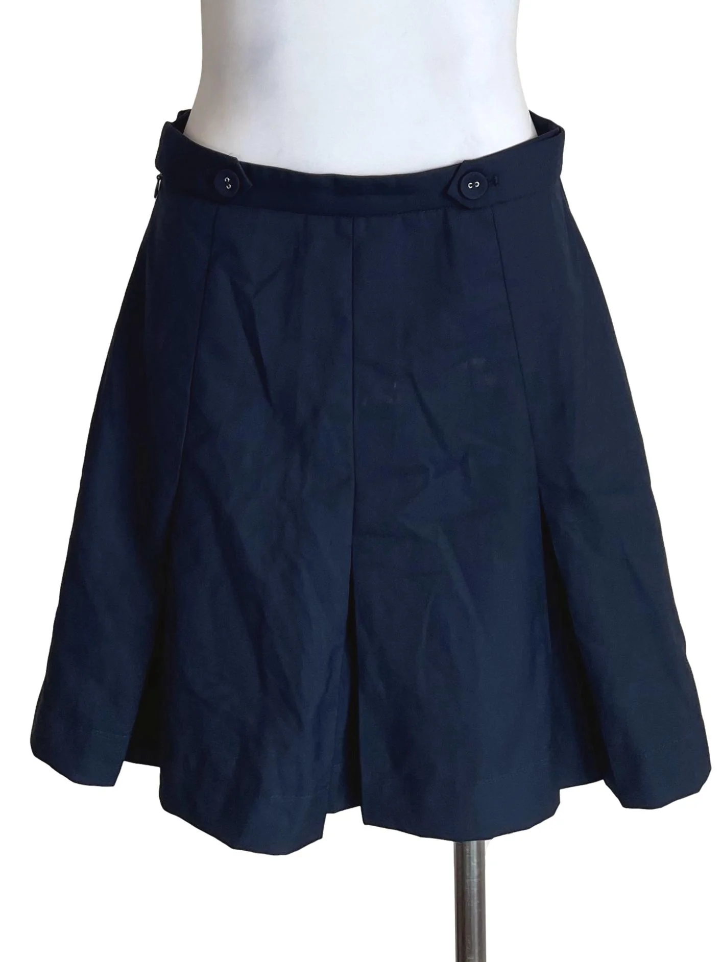 Navy Box Pleated Skirt