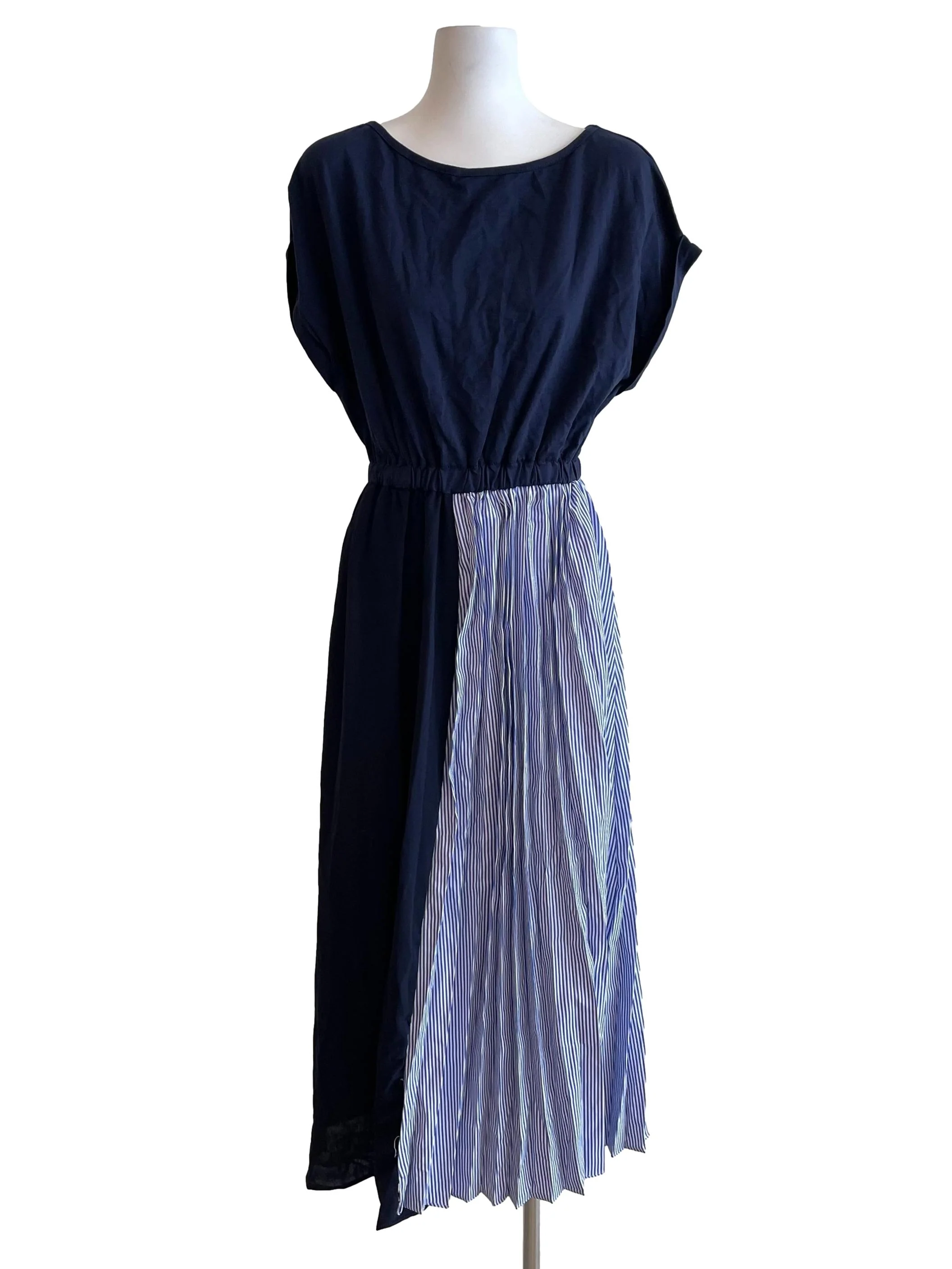 Navy Candy Stripe Drop Shoulder Dress