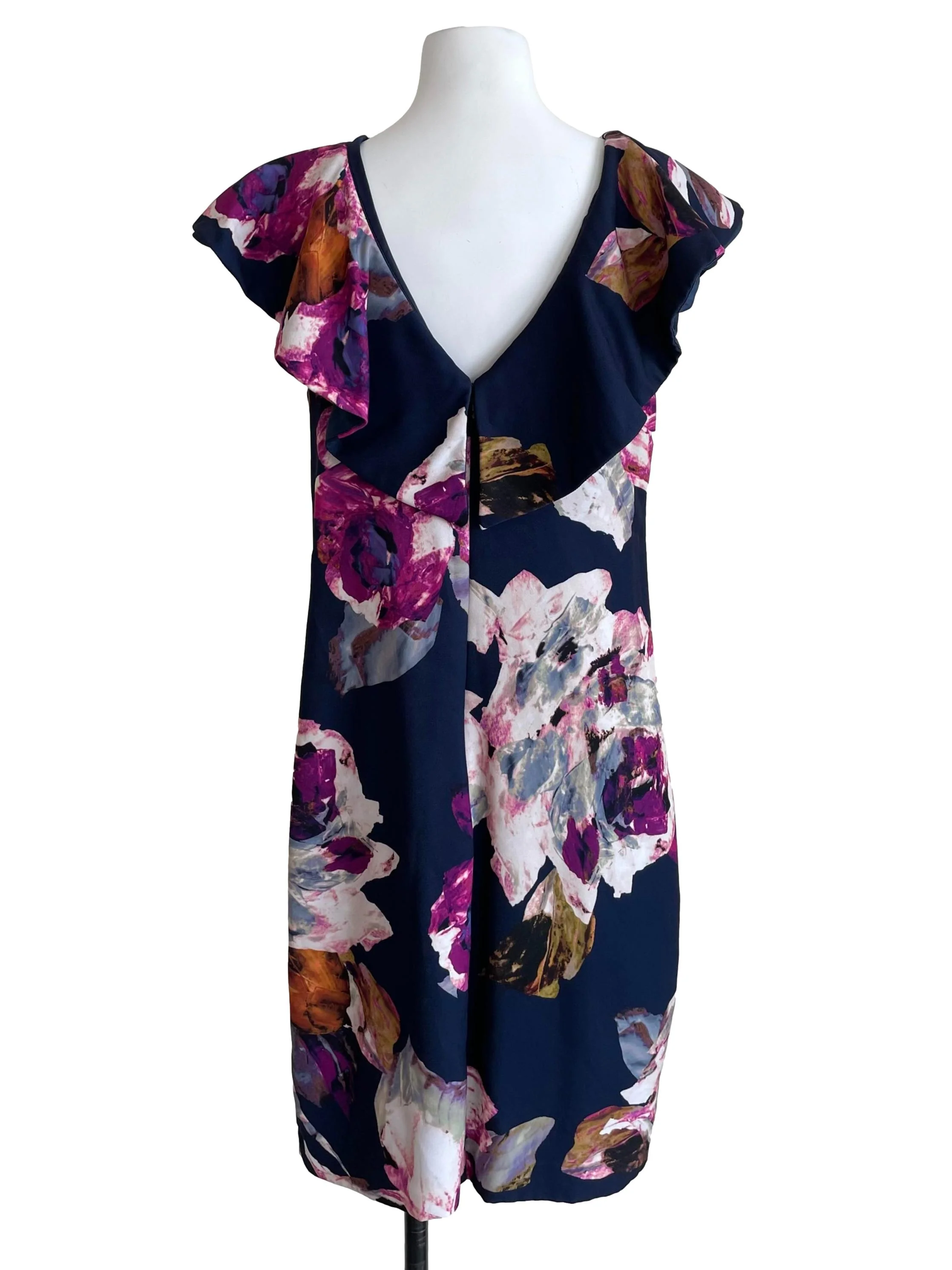 Navy Floral Butterfly Sleeves Shift Dress - Image 2