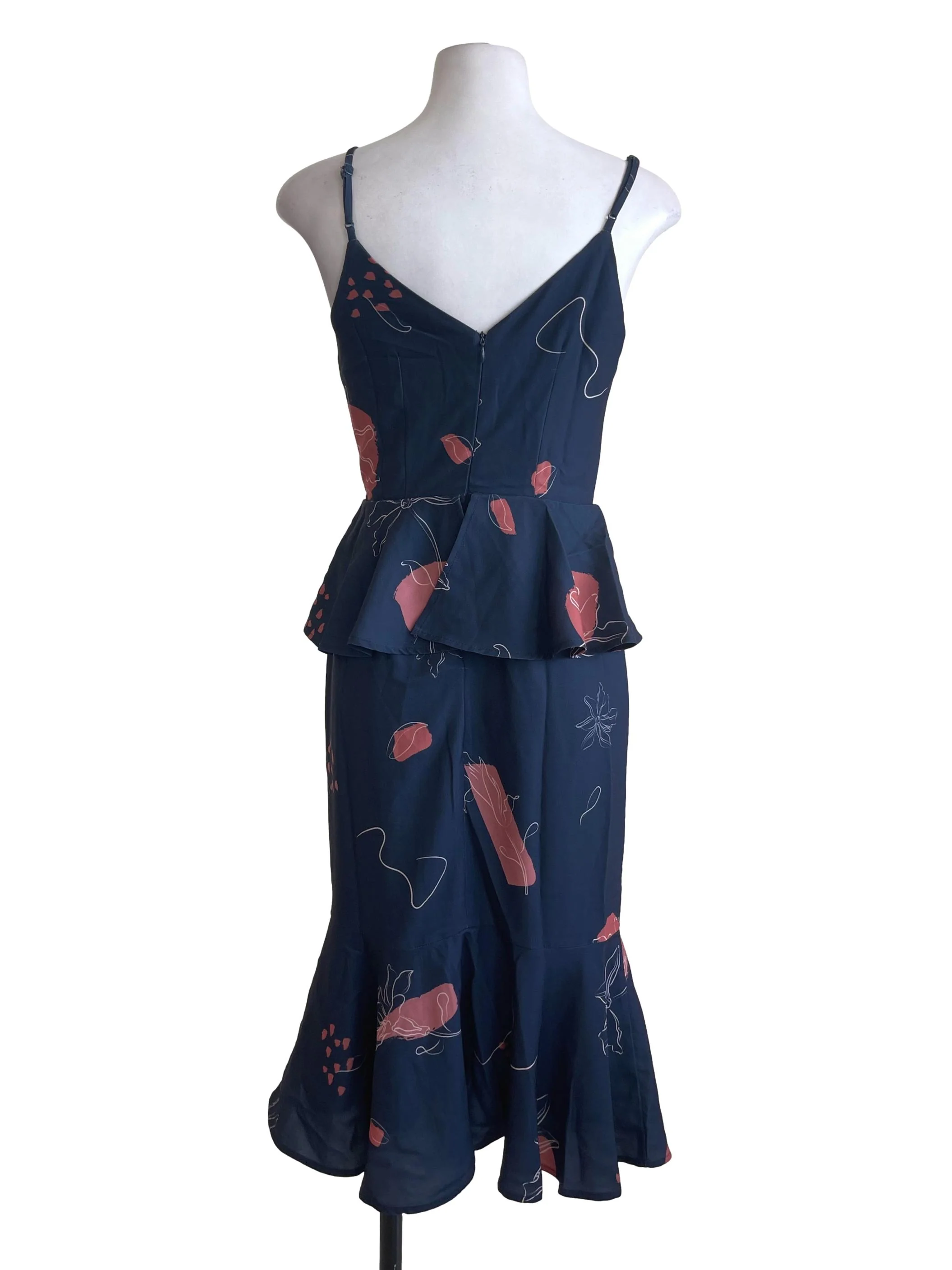 Navy/Rose Windflower Peplum Midi Dress - Image 2