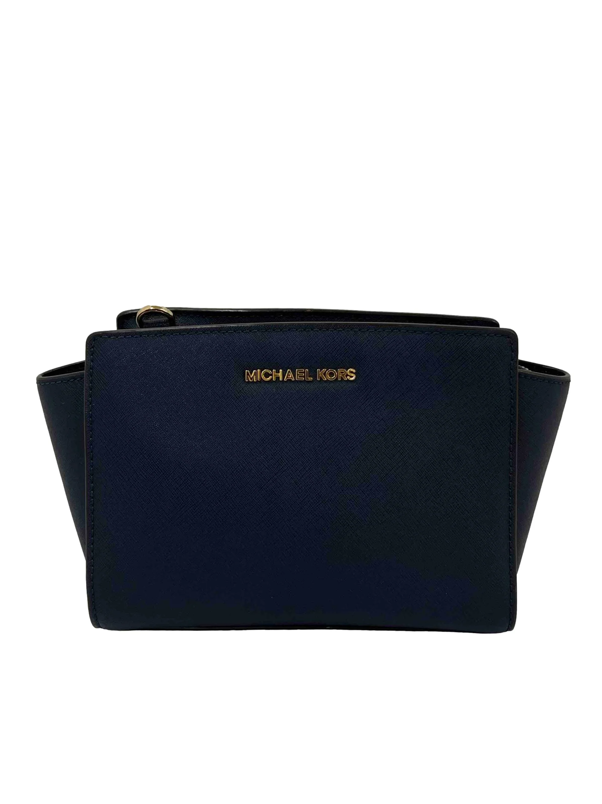 Navy Selma Saffiano Leather Mini Messenger Bag - Image 3