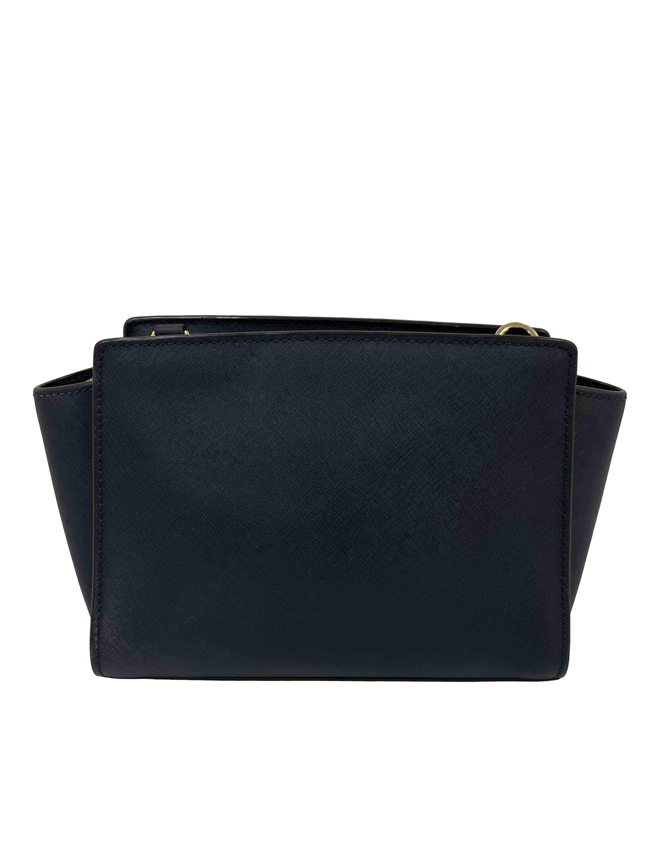 Navy Selma Saffiano Leather Mini Messenger Bag - Image 4