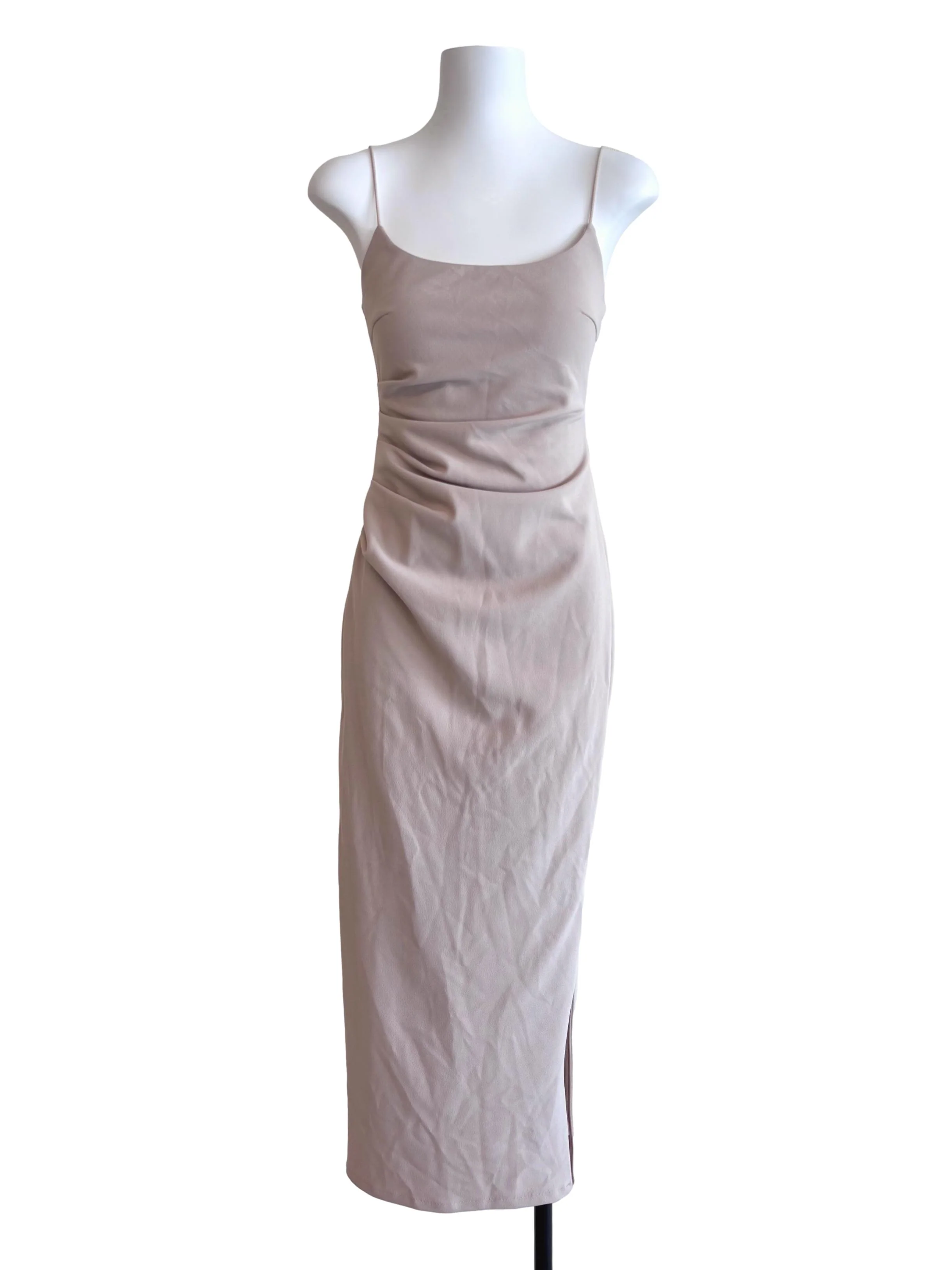 Nude Beige Drape Fitted Dress
