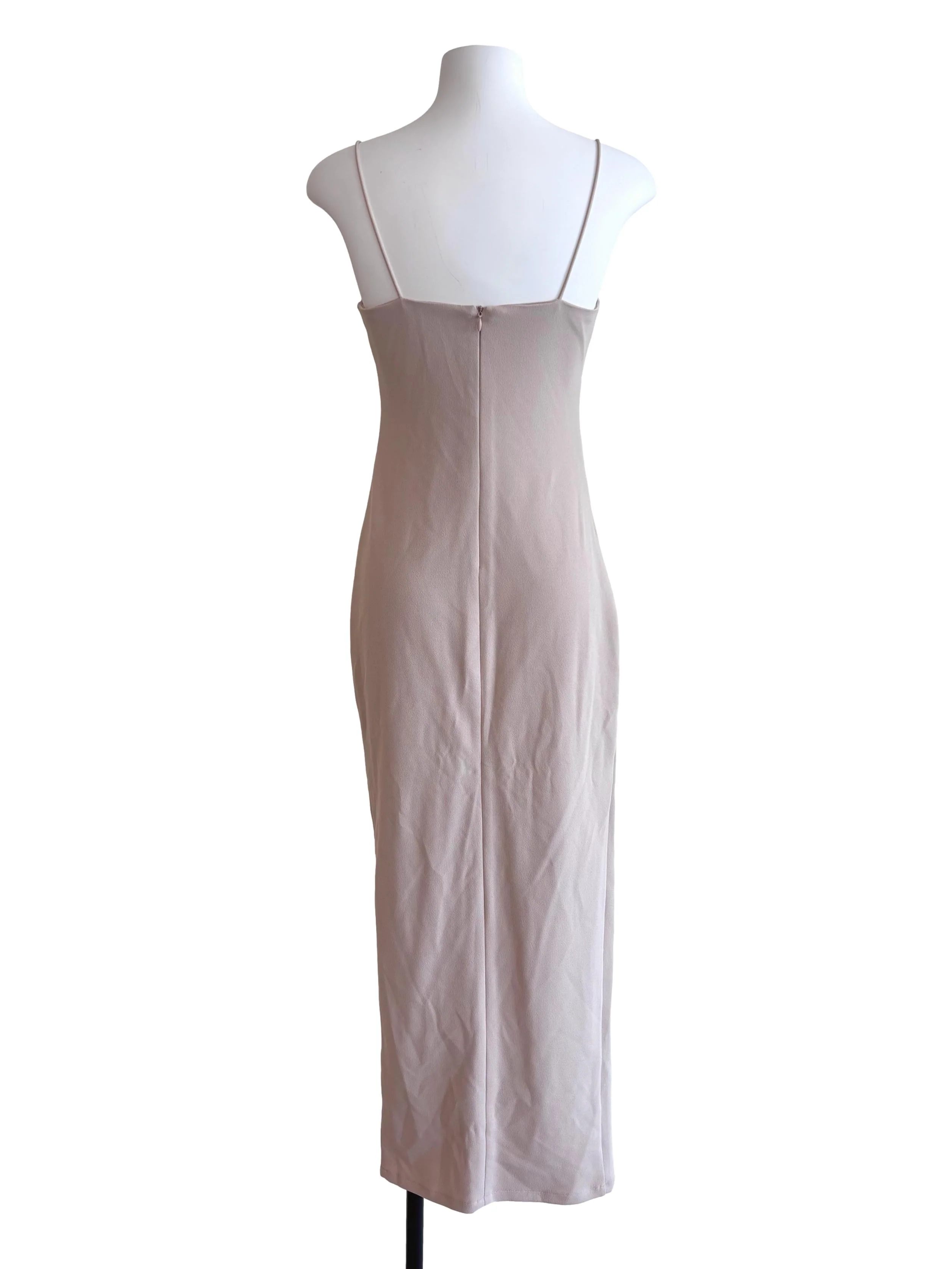 Nude Beige Drape Fitted Dress - Image 2