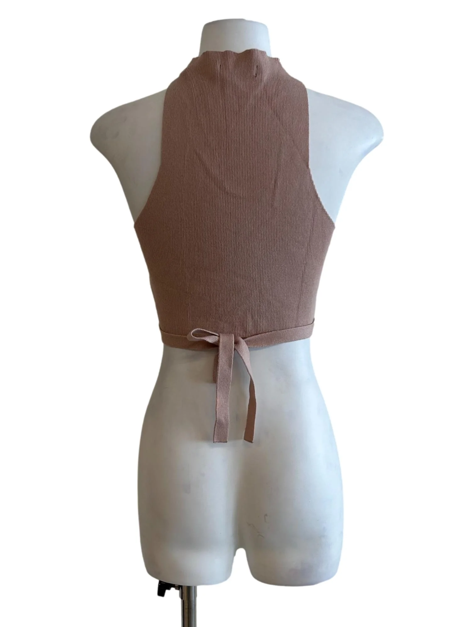 Nude Halter Ribbed Top - Image 2