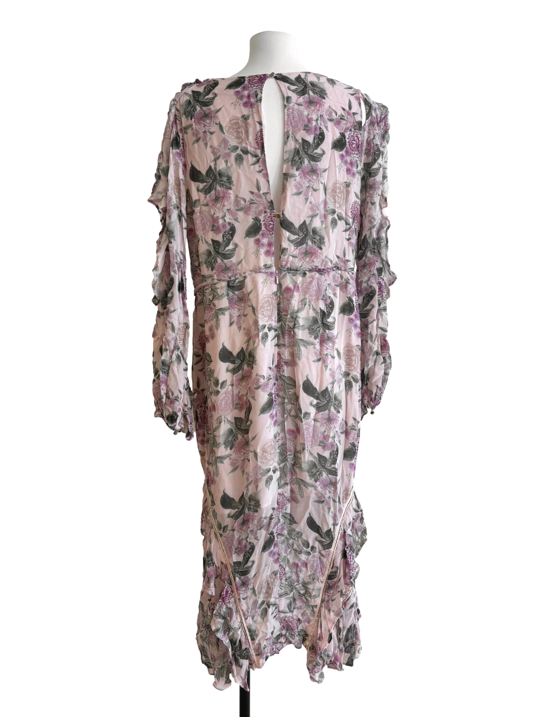 Nude Pink Printed Plunge Neck Dress - Image 2