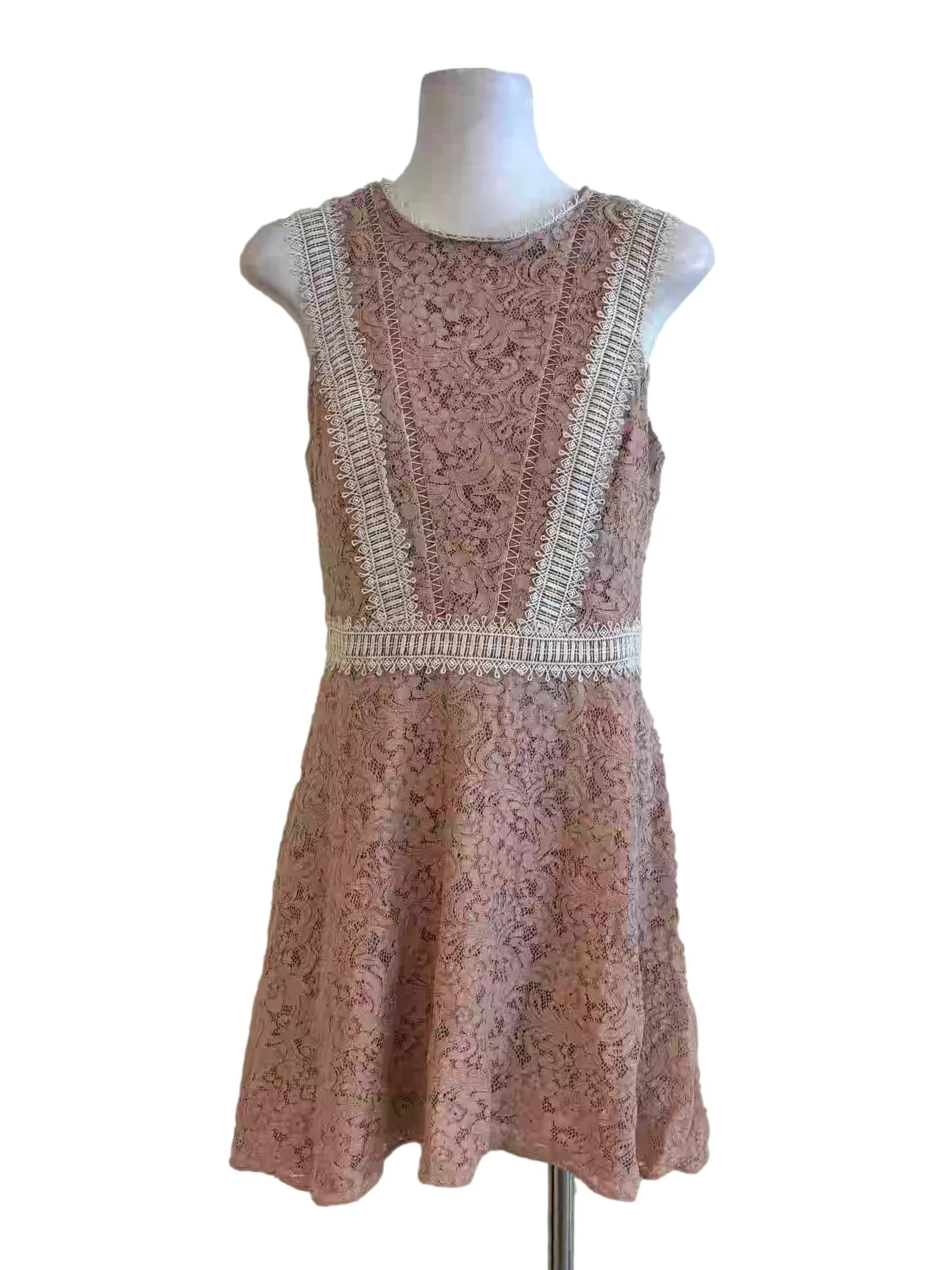 Nude Pink Sleeveless Lace Dress