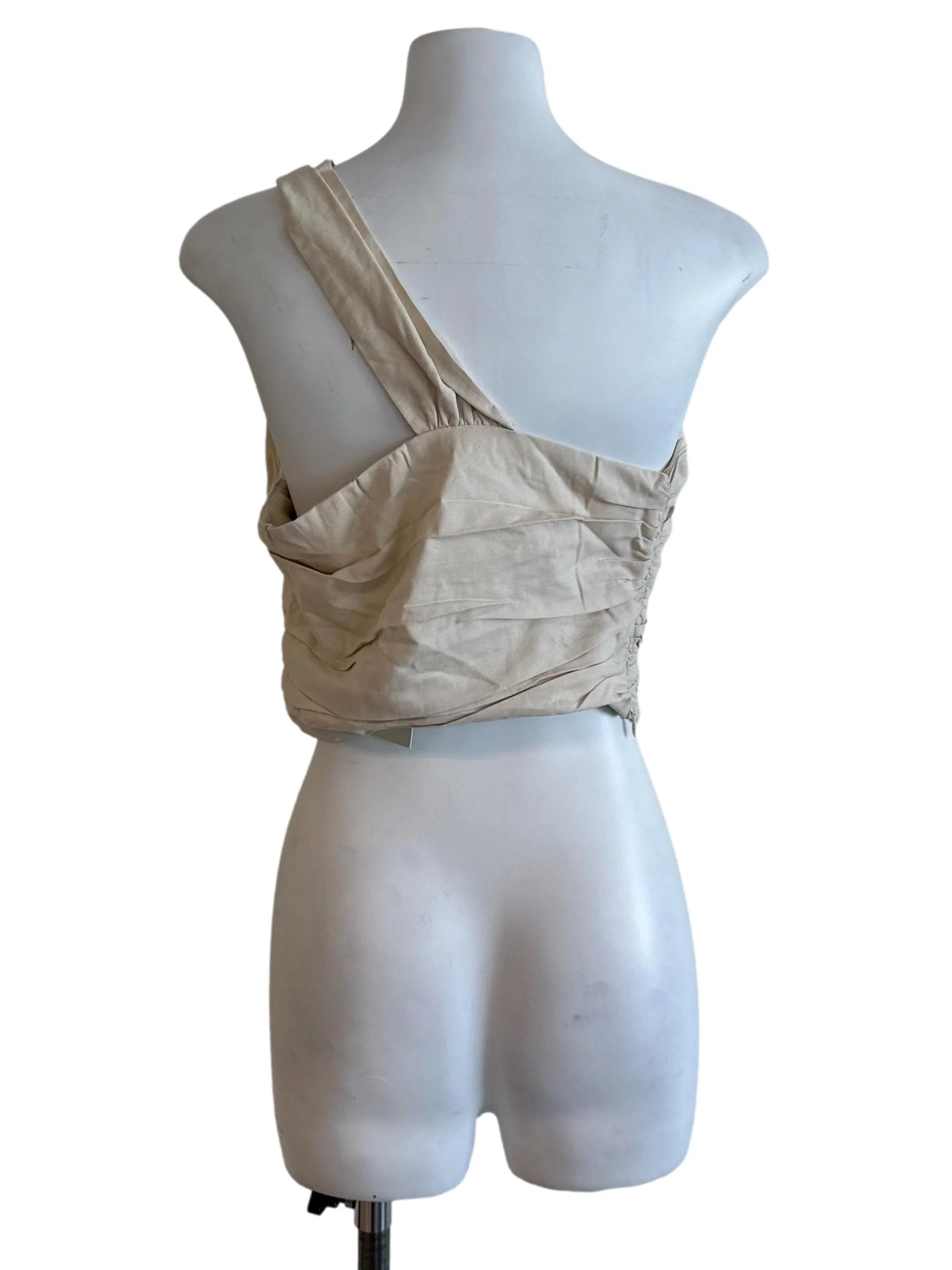Oat Beige Asymmetric Ruched Top - Image 2