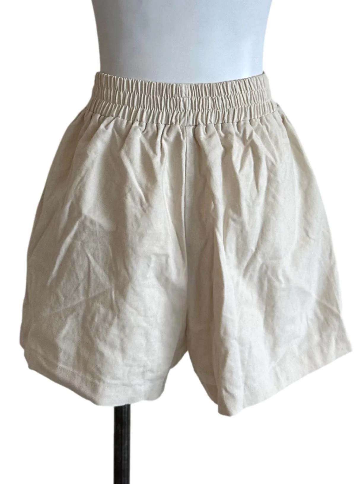 Oat Beige Elastic Waist Shorts - Image 2