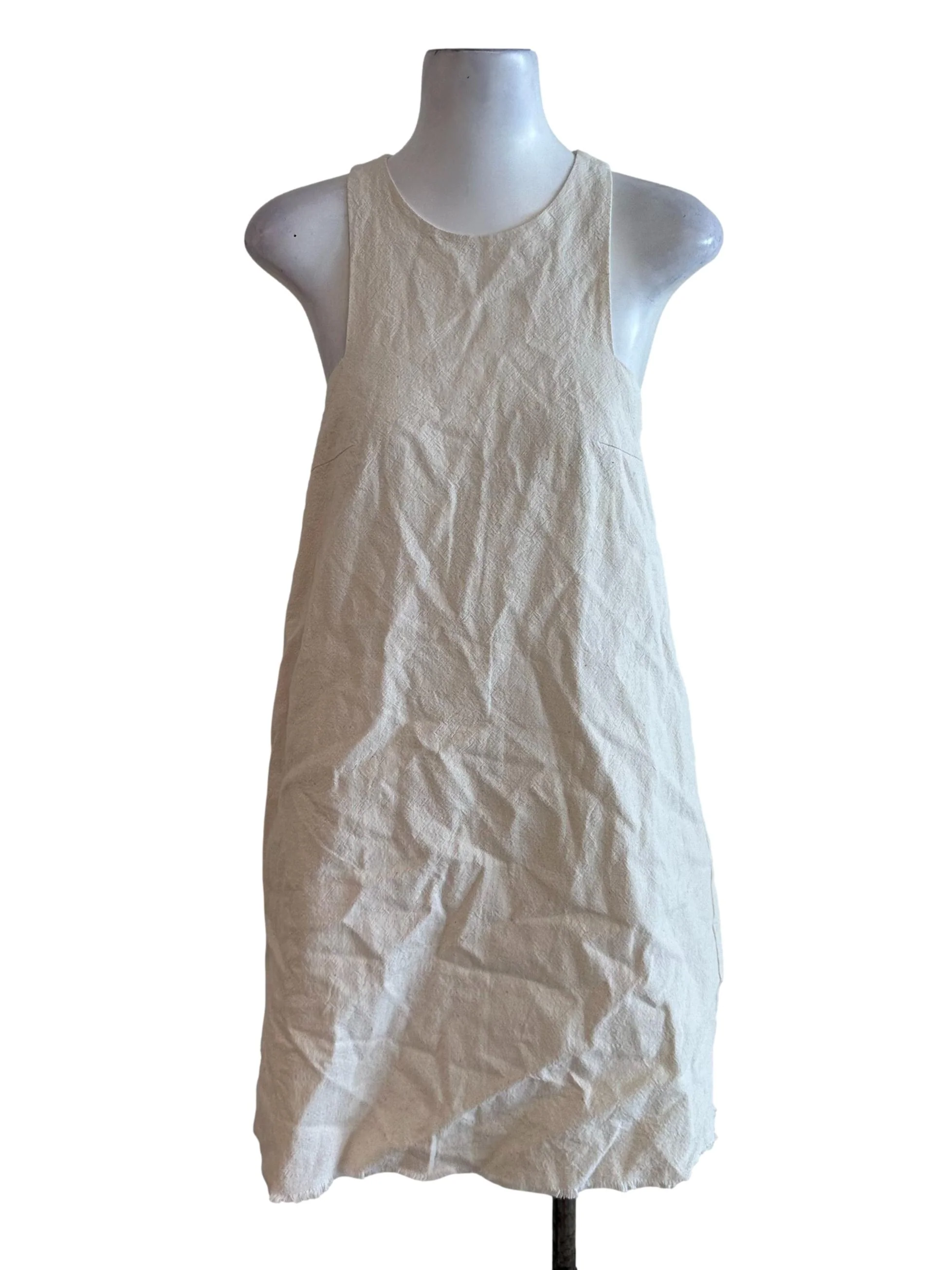 Oat Beige Linen Round Neck Dress OSN