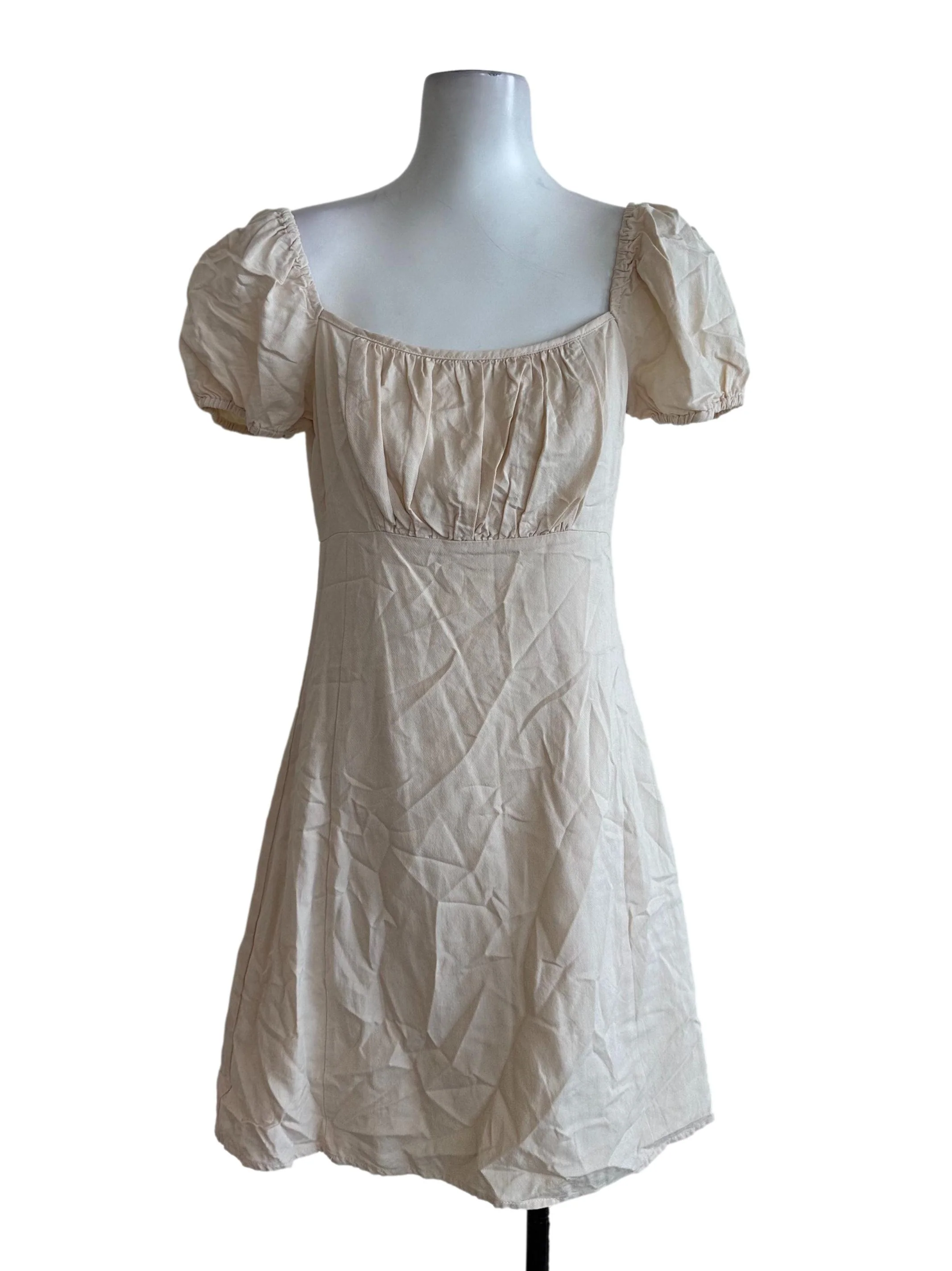 Oat Beige Puff Sleeve A Line Dress