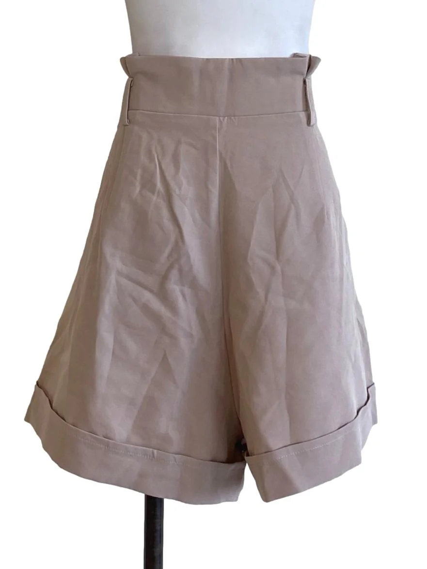 Oat Brown Cuffed Hem Wide Leg Bermuda Shorts - Image 2