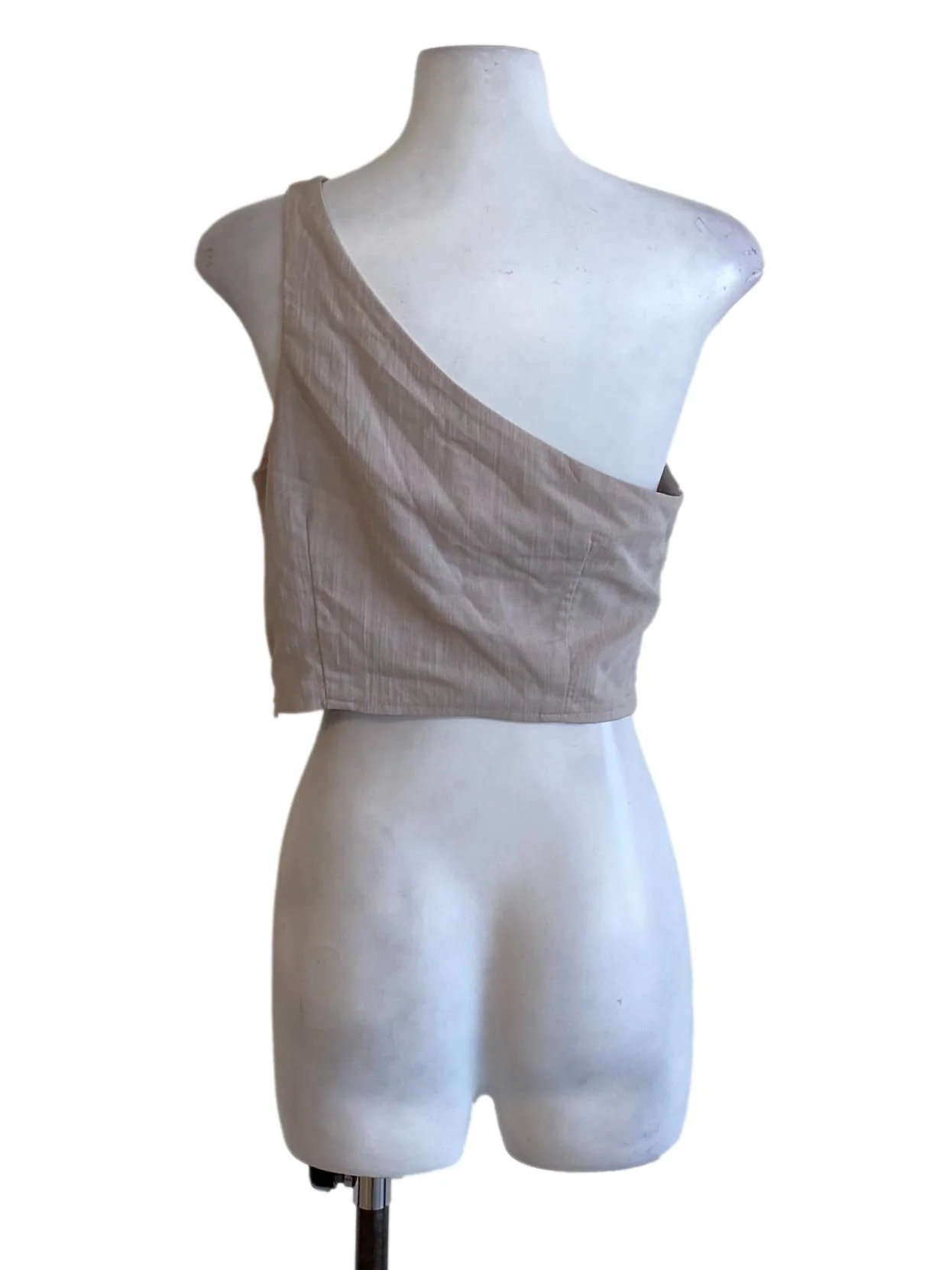 Oat Brown One Shoulder Cropped Top - Image 2